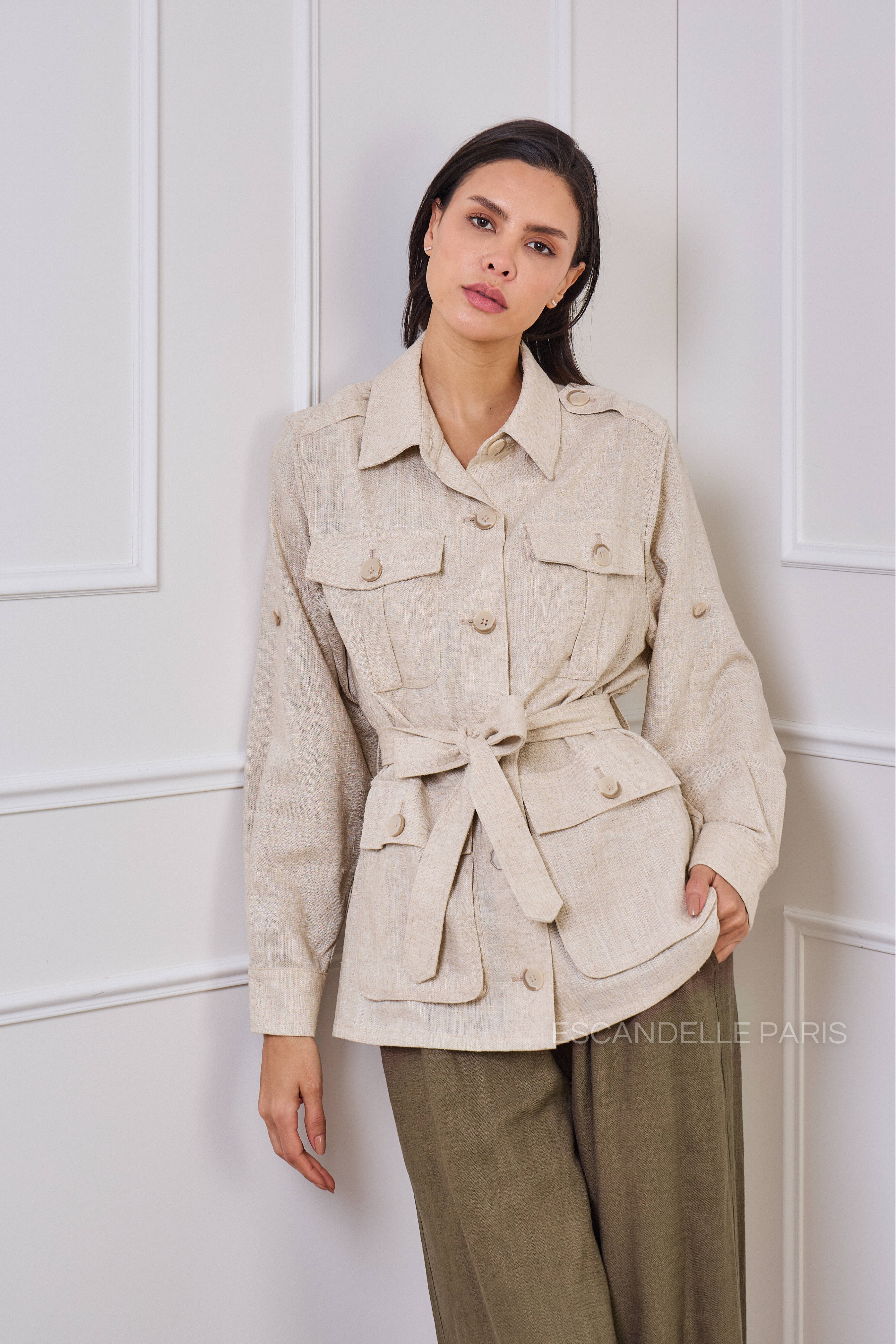 Faye - Chaqueta de lino con cinturón
