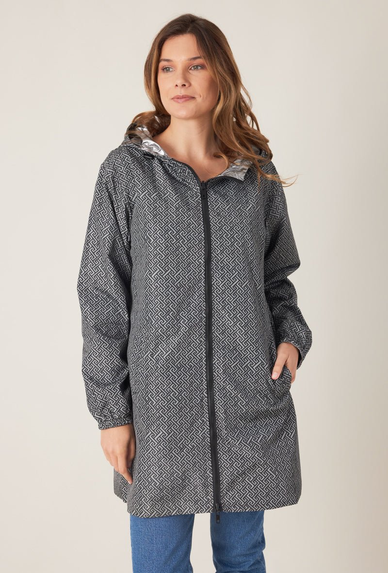 LINA - Parka Gris - Escandelle (Vue de face - portrait - réversible à motif)
#couleur_gris