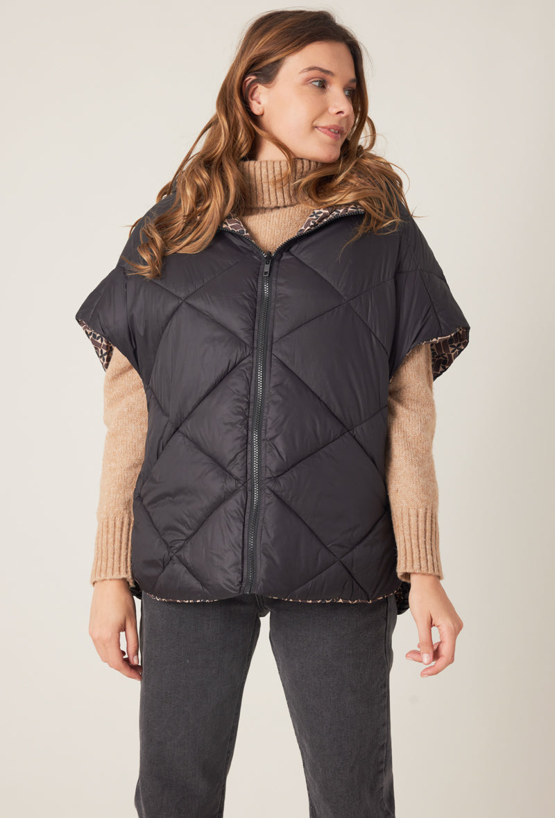 doudoune cape réversible motifs marron noir matelassé
#couleur_taupe