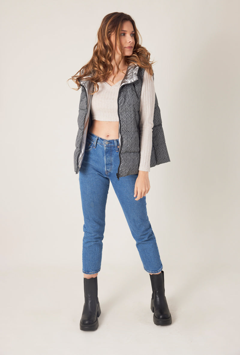 doudoune sans manches motifs réversible métallisé