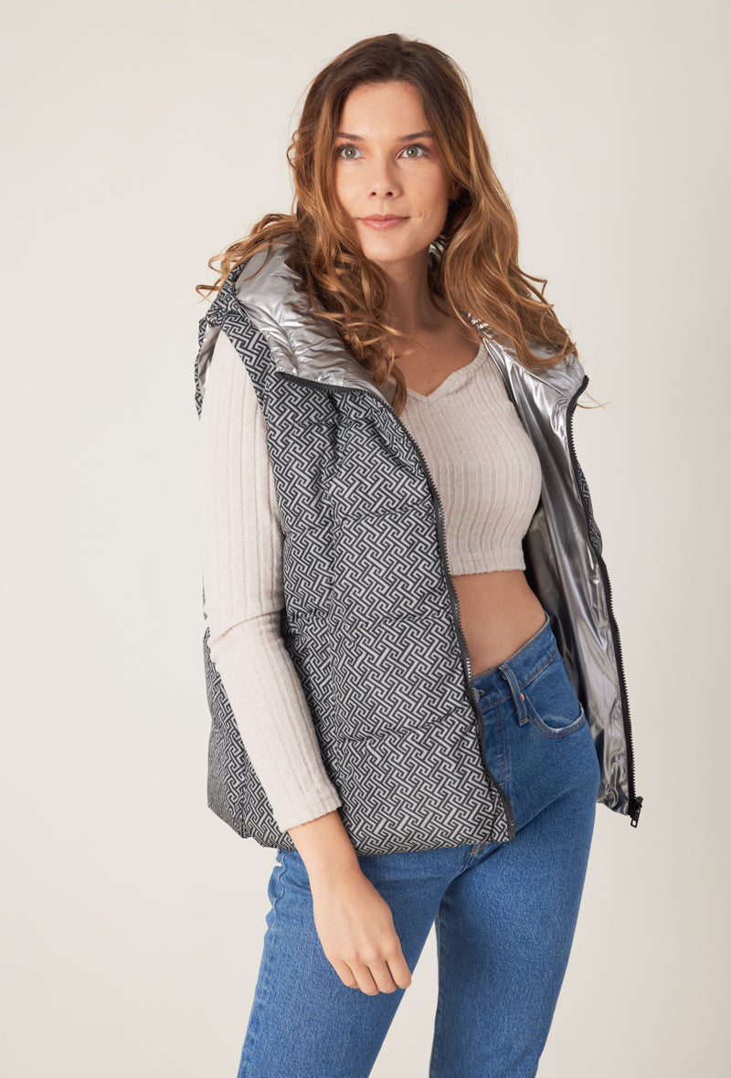 doudoune sans manches motifs réversible métallisé