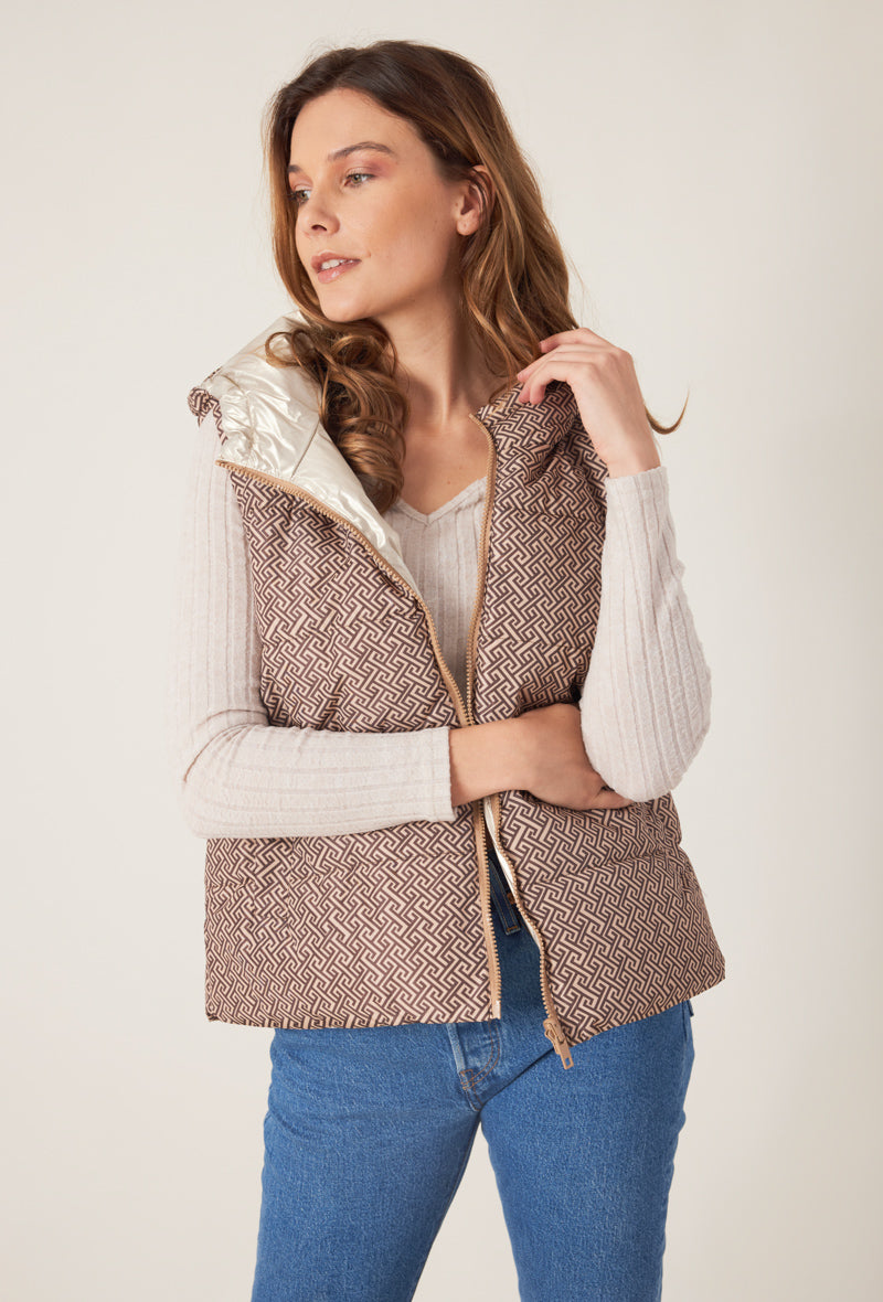 doudoune sans manches motifs réversible métallisé