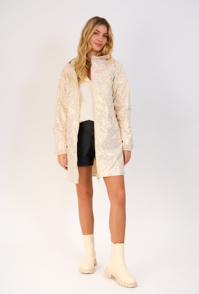 Manteau réversible style ciré mode beige et or
