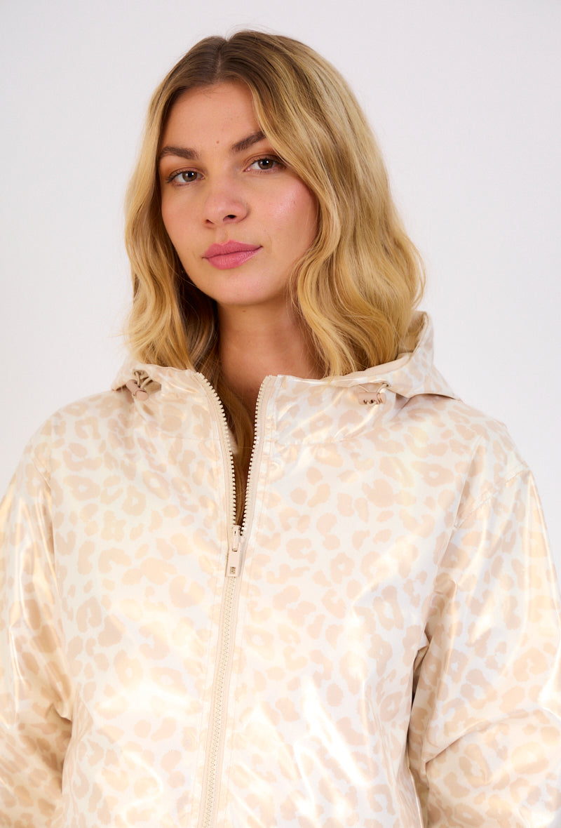 Manteau réversible style ciré mode or zoom léopard