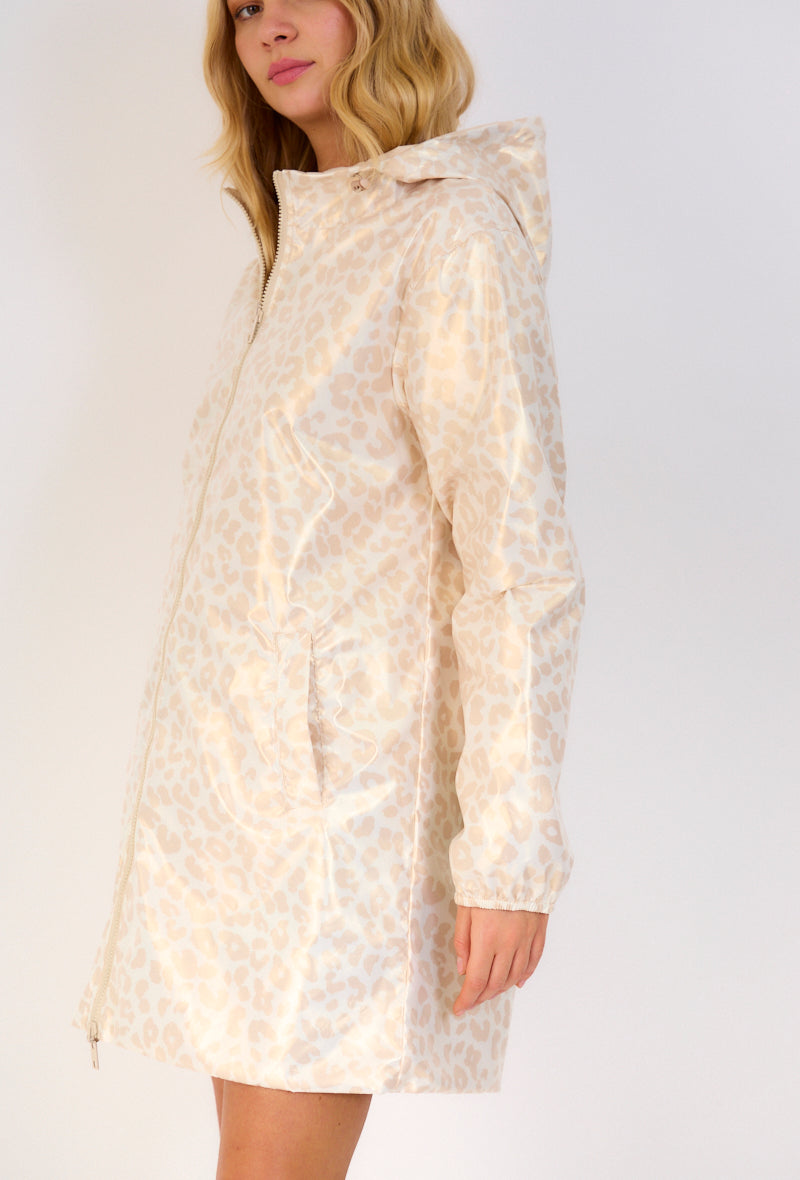 Manteau réversible style ciré mode zoom devant or léopard
