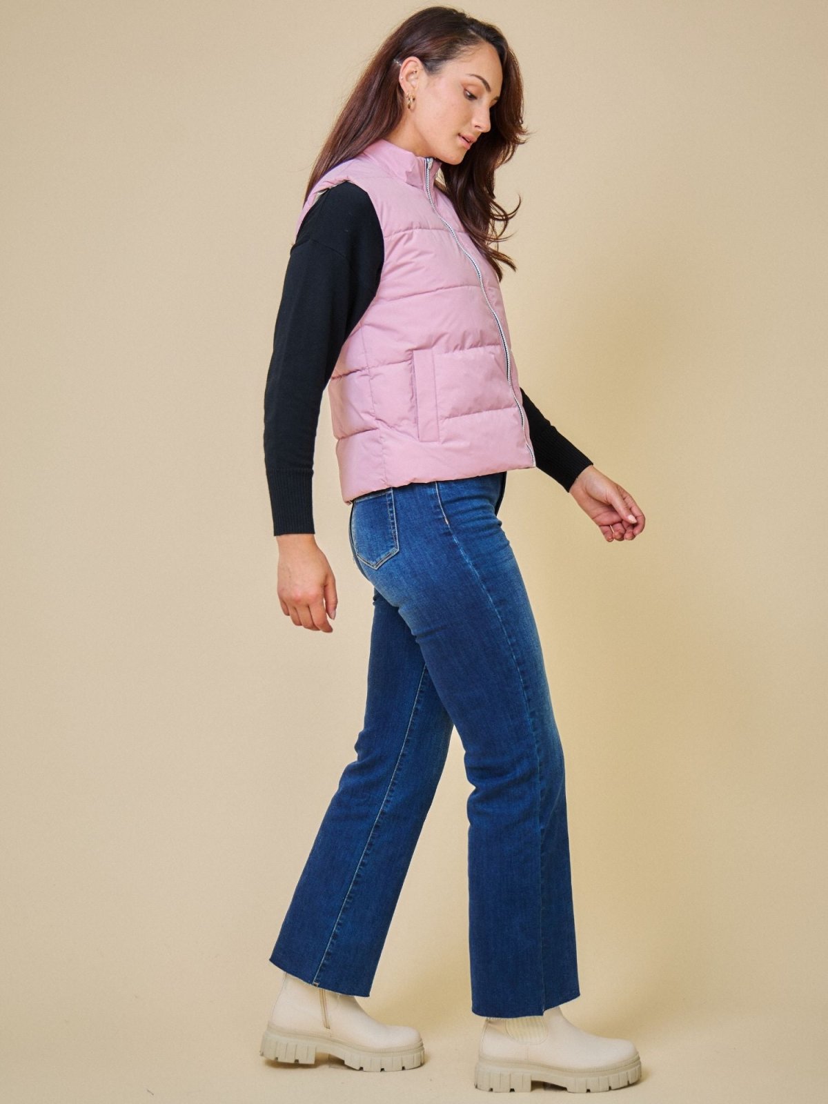 LUNA - Doudoune Rose - Escandelle (Vue de profil droit)
#couleur_rose