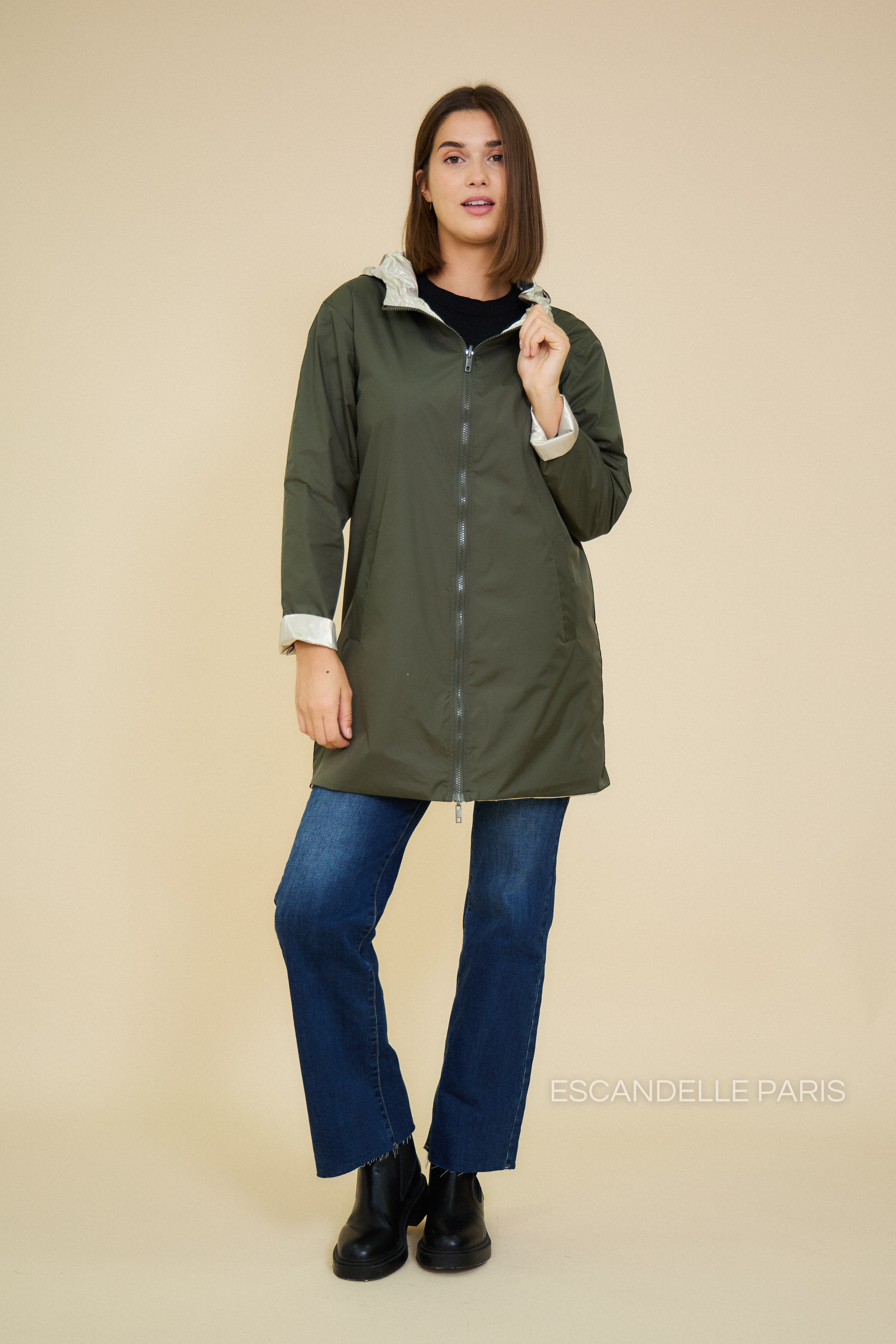 JUNE - Parka Mi- longue Réversible unie