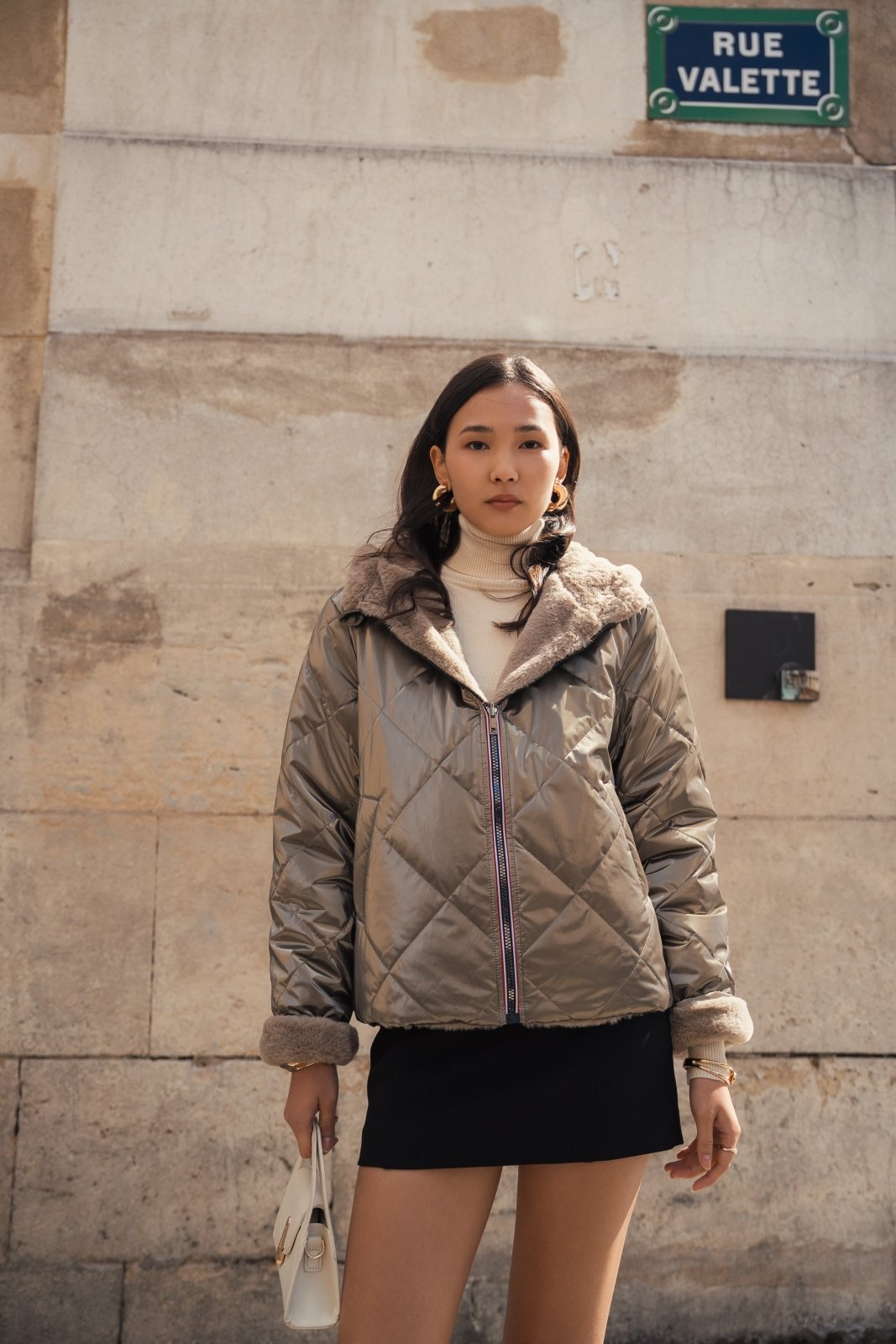 JUDY parka matelassée réversible fourrée bronze femme - Escandelle Paris (silhouette veste fermée)
#couleur_bronze