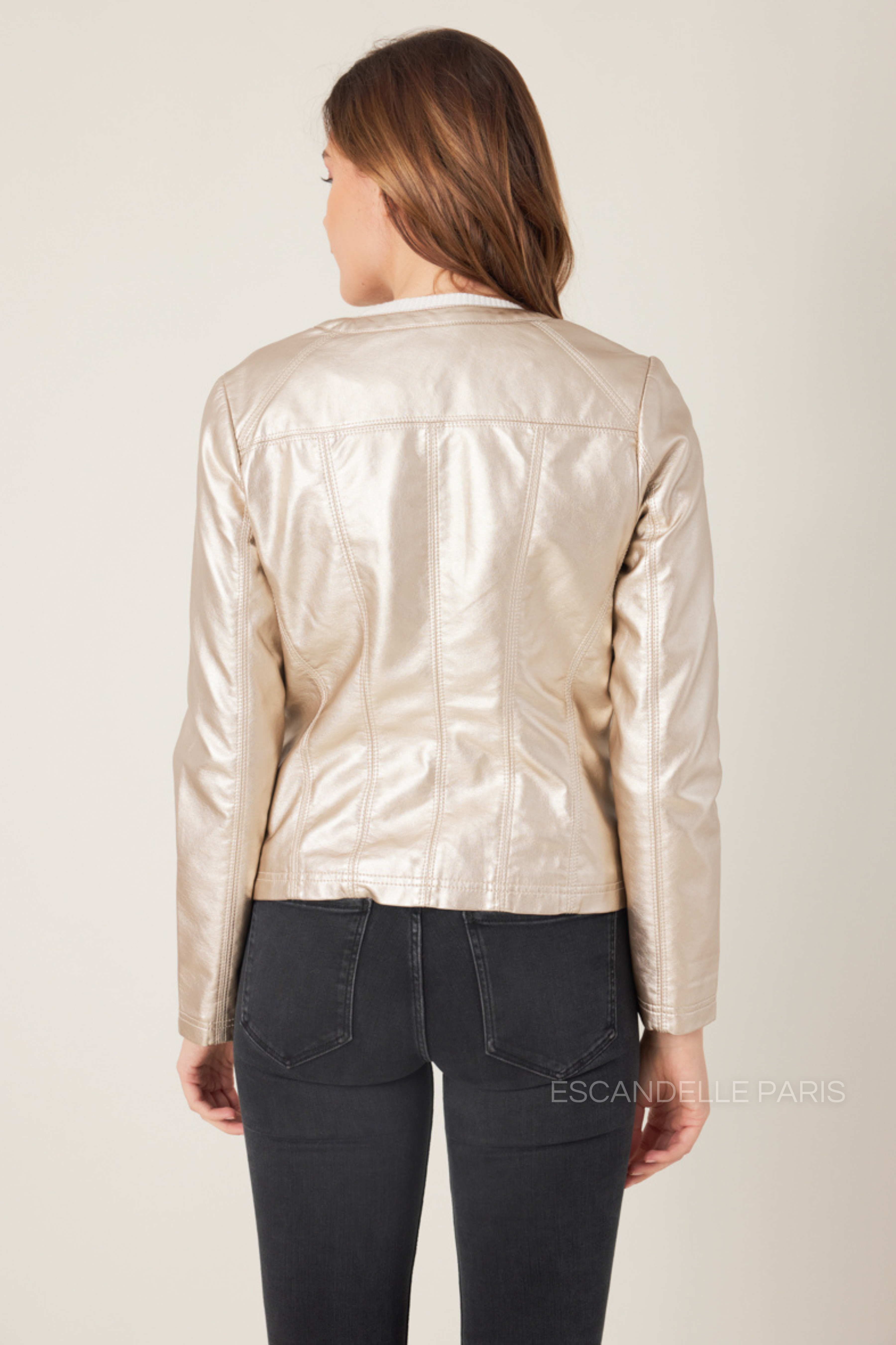 RHÉA - Chaqueta de piel sintética con cuello redondo