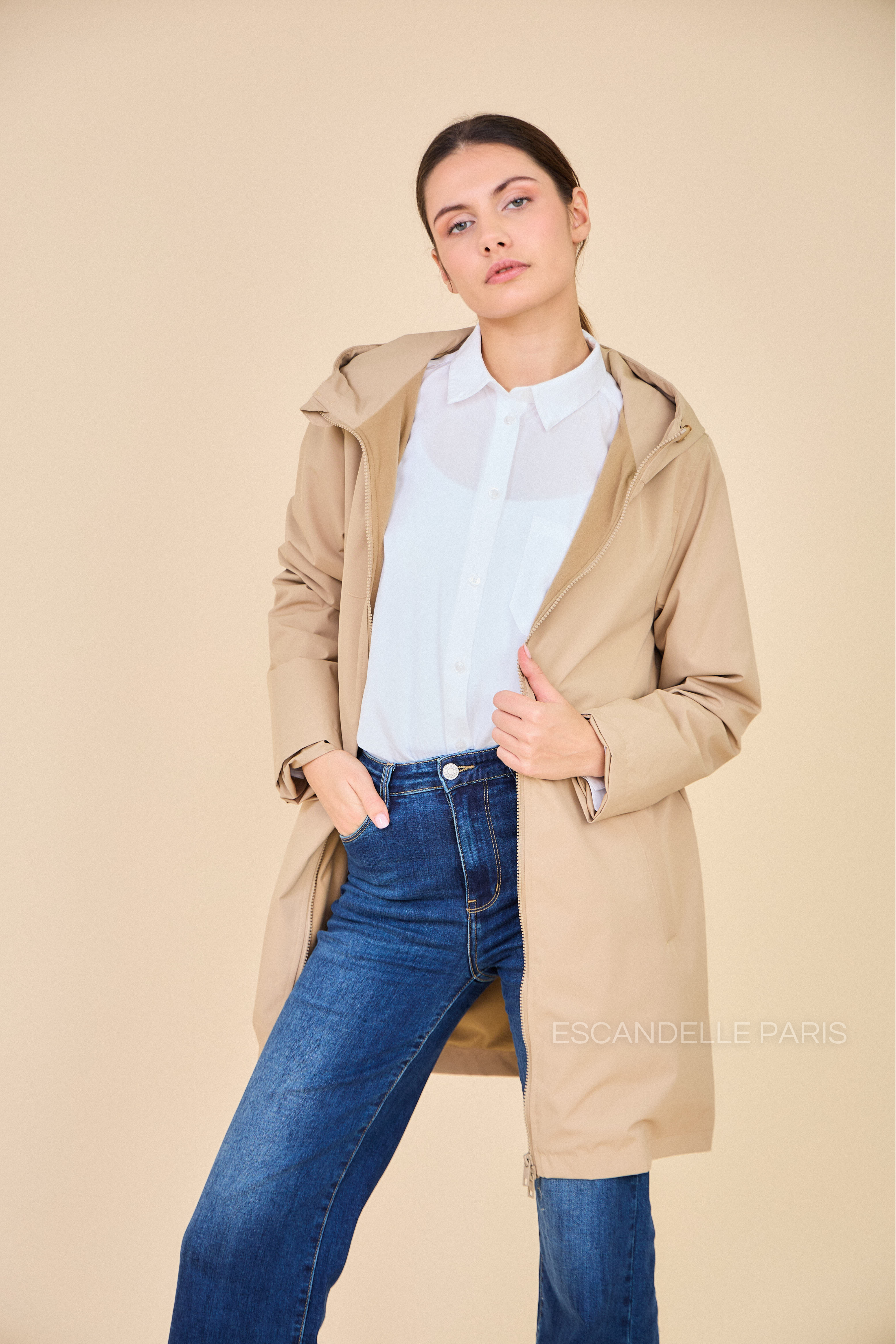 Gabardine THEA polaire mi-longue imperméable beige
#couleur_beige