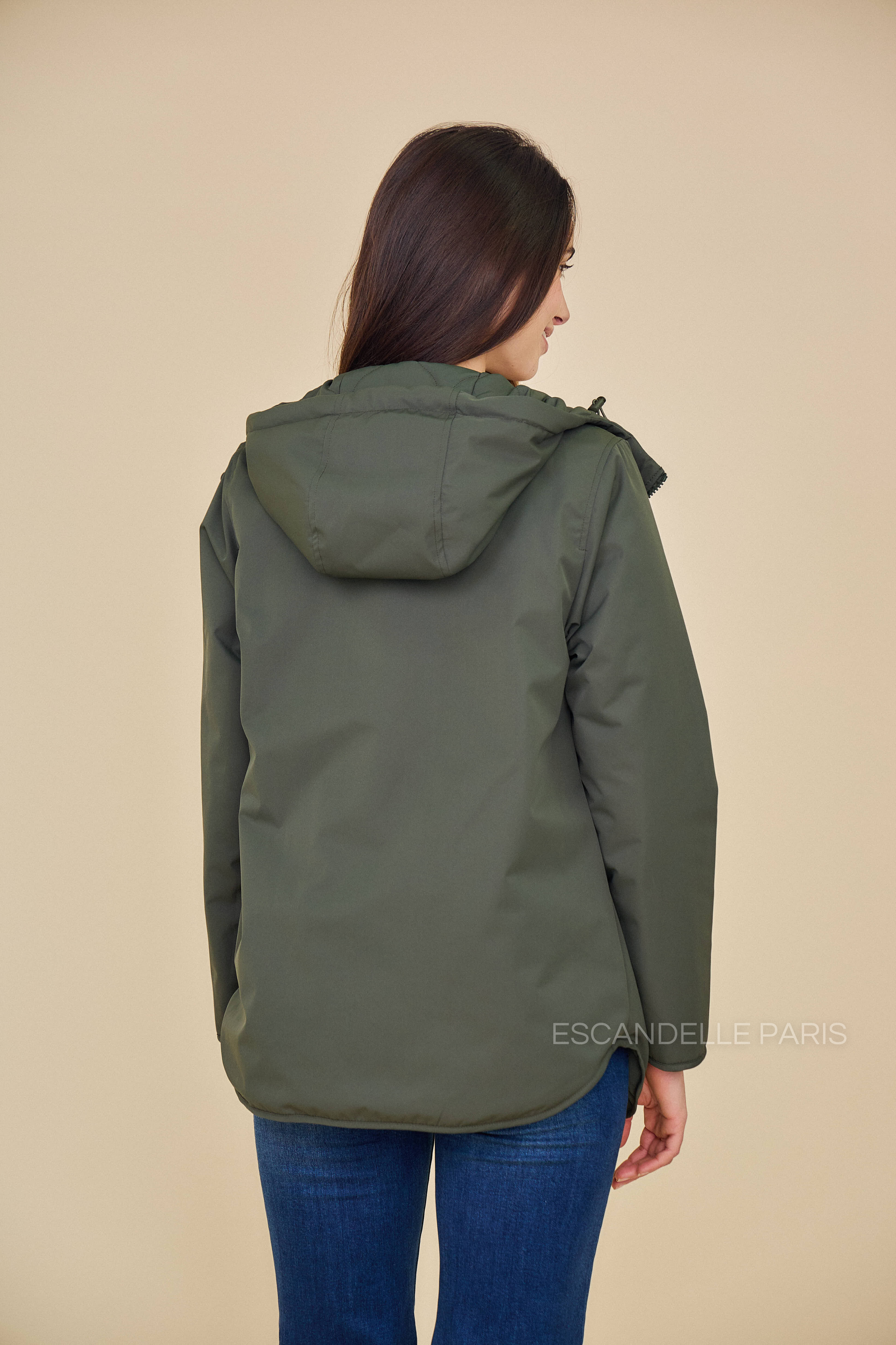 Veste CASSIS mi-longue matelassée réversible kaki #couleur_kaki