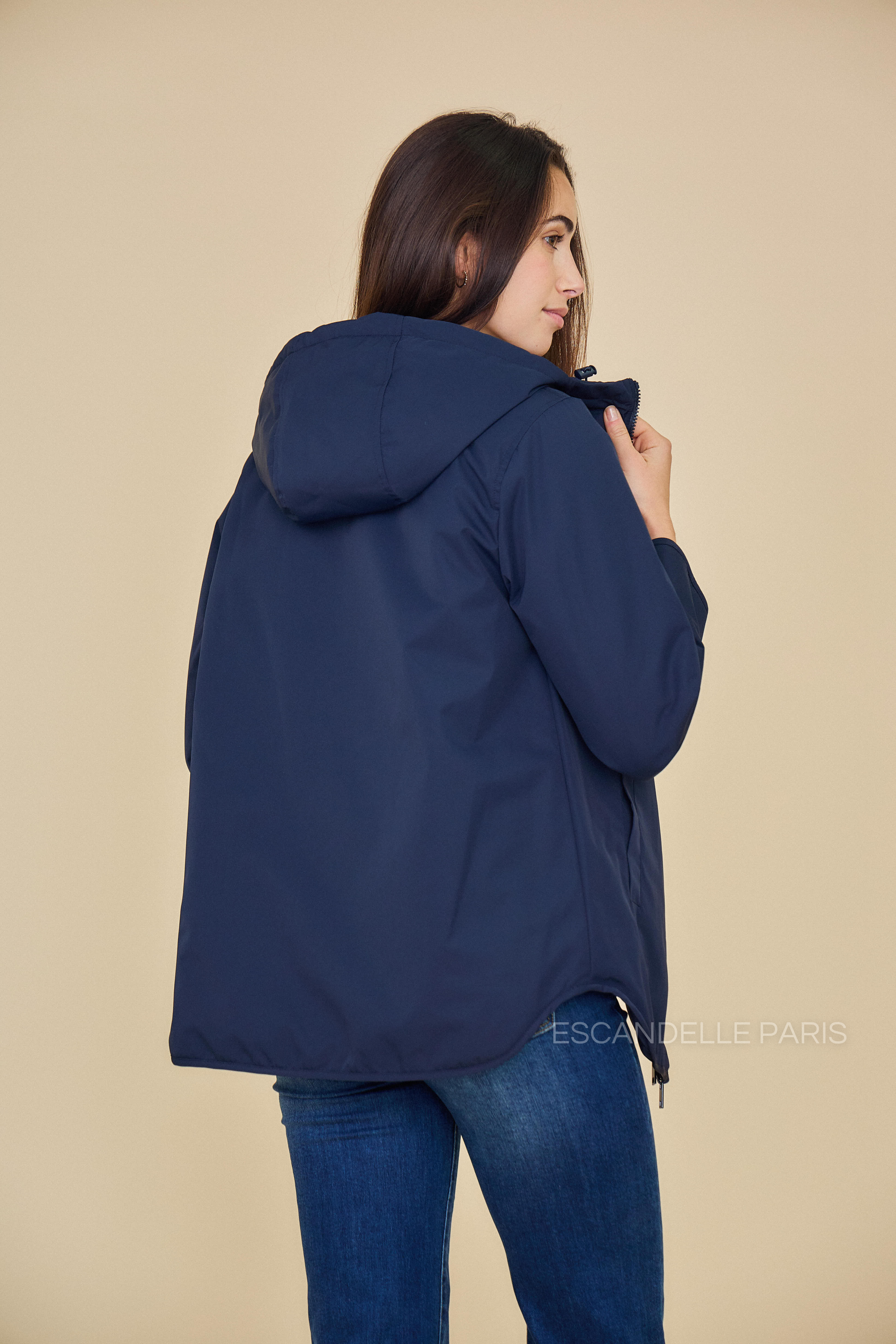 Veste CASSIS mi-longue matelassée réversible marine #couleur_marine