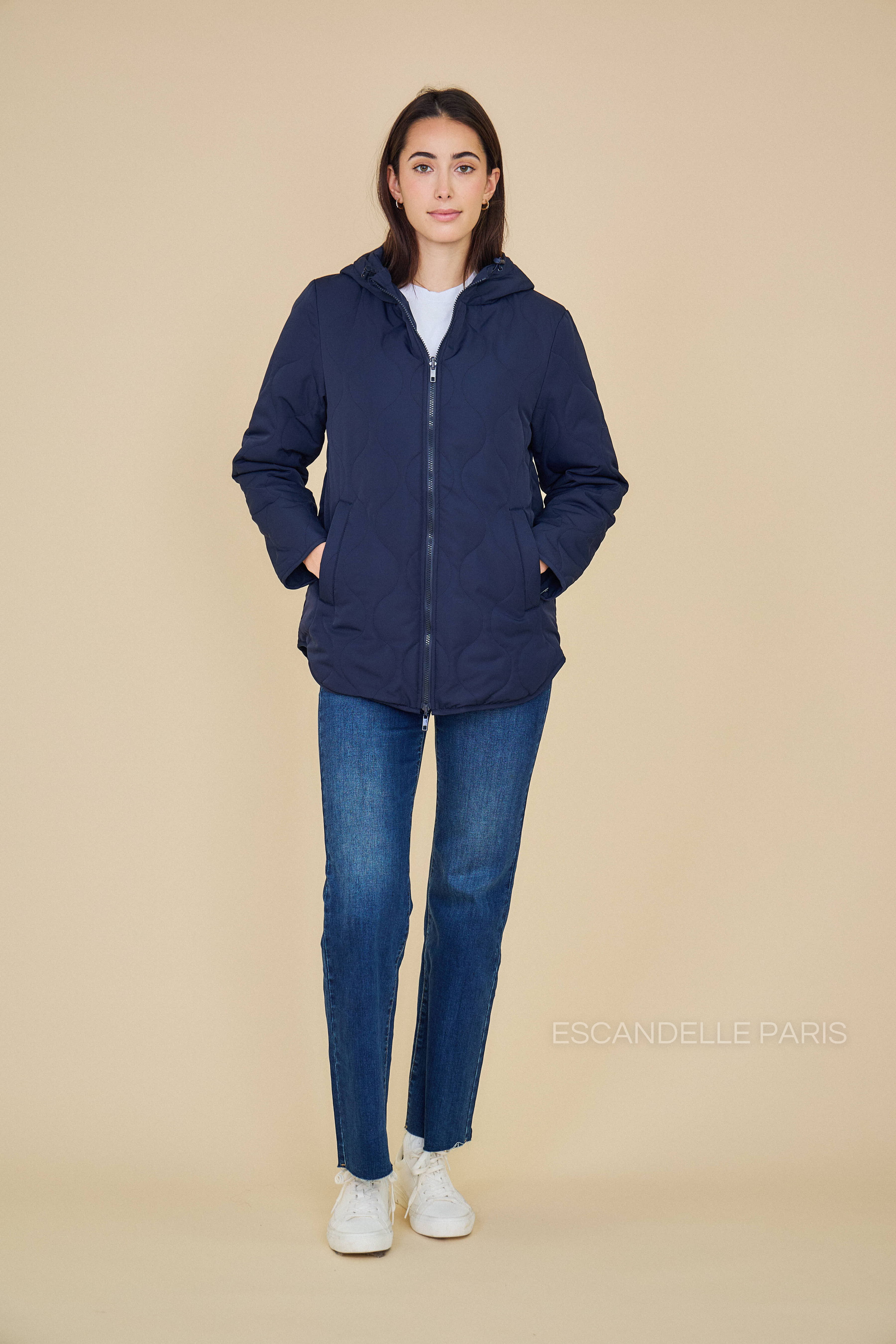 Veste CASSIS mi-longue matelassée réversible marine
#couleur_marine
