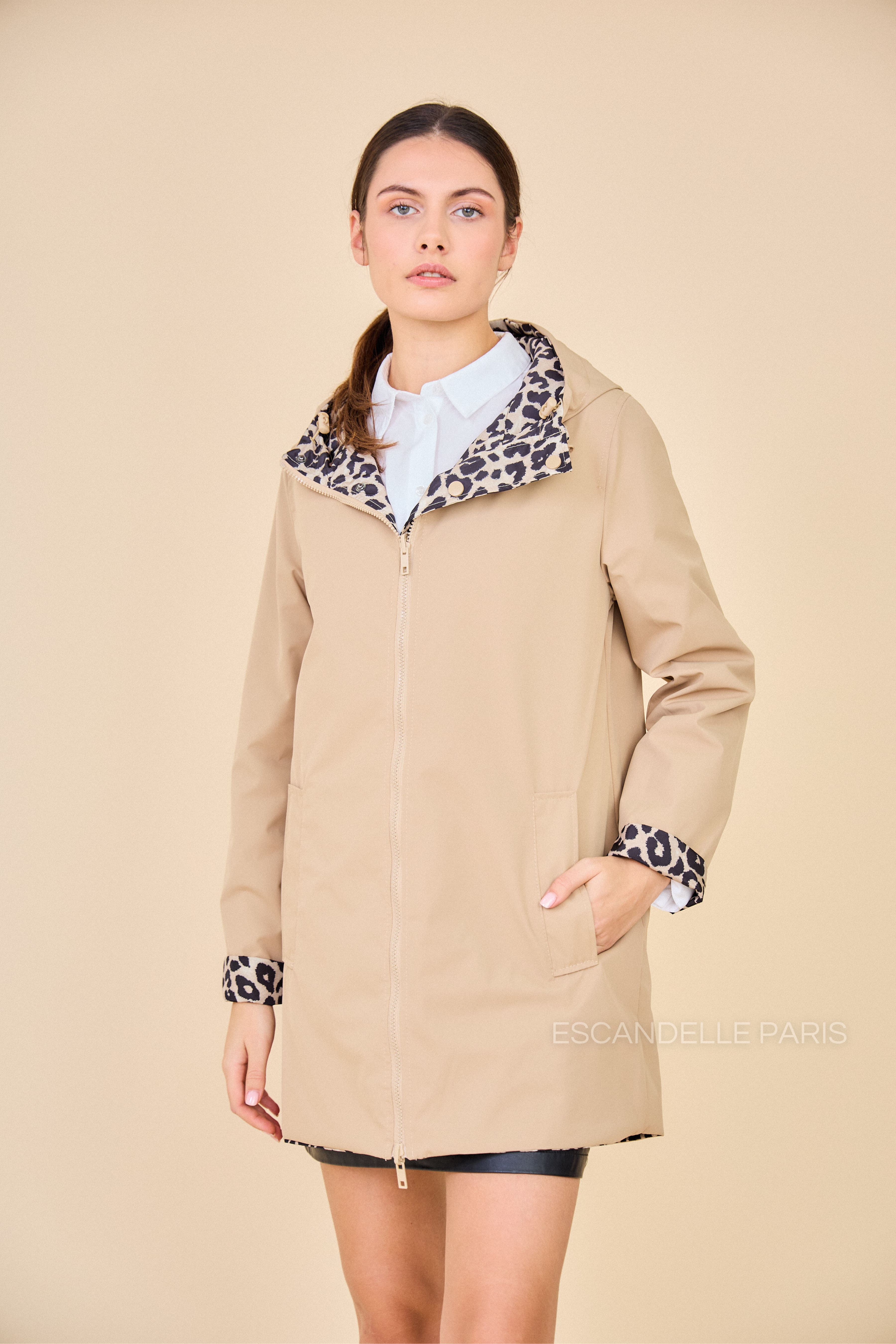Gabardine LOUISE mi-longue réversible beige