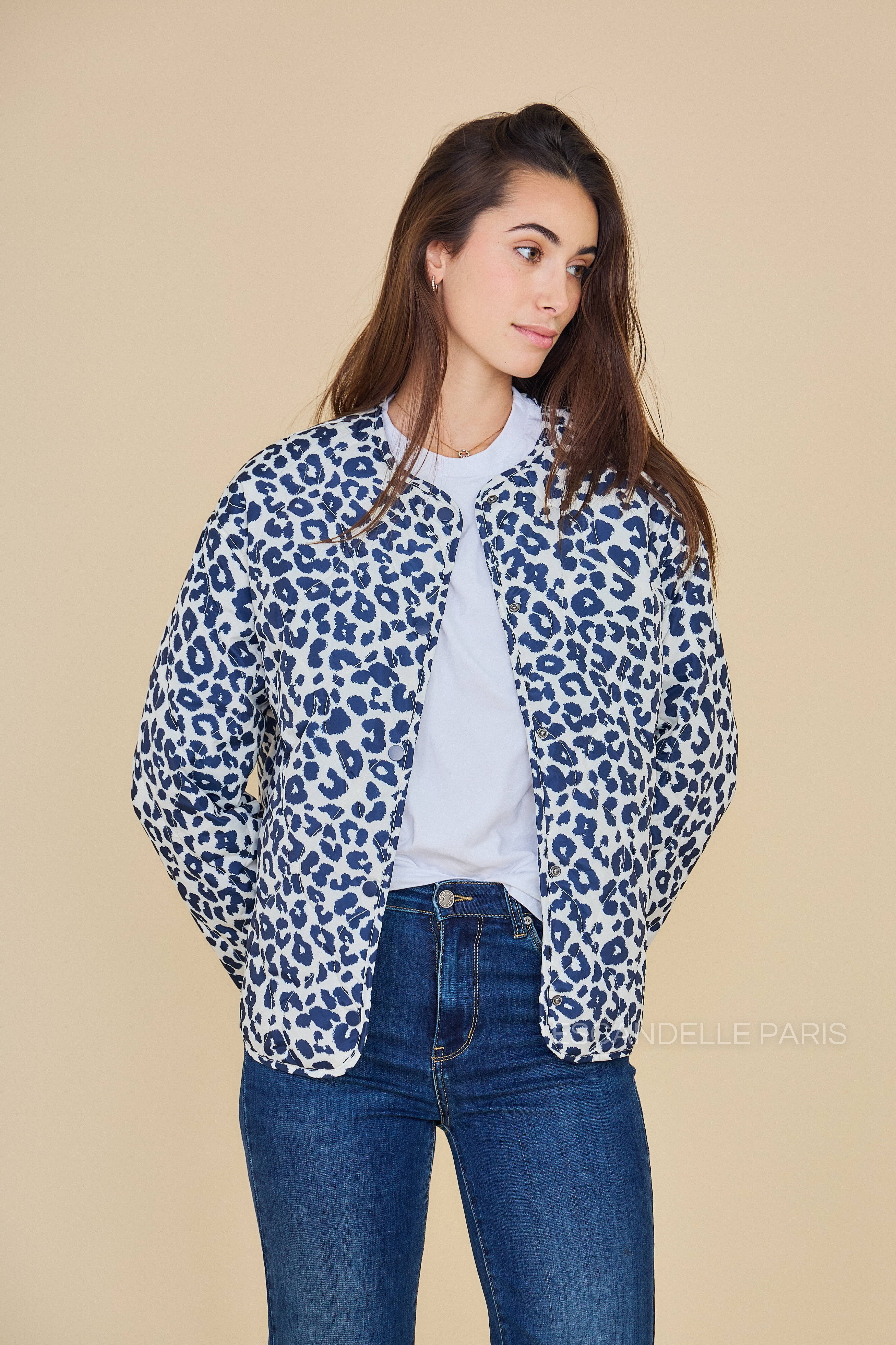 Veste mi-longue GISÈLE matelassée imperméable poches latérales marine