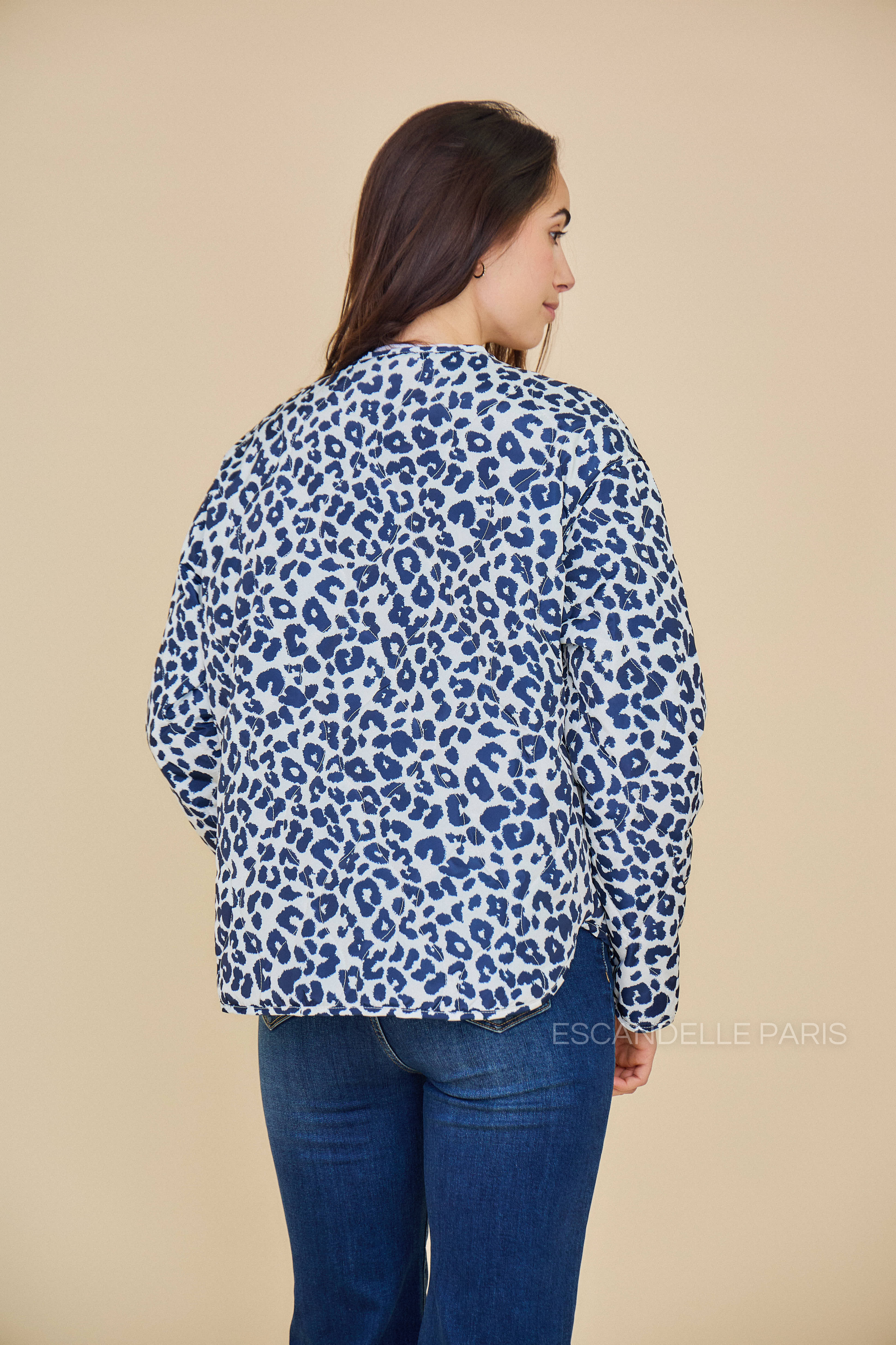 Veste mi-longue GISÈLE matelassée imperméable poches latérales marine