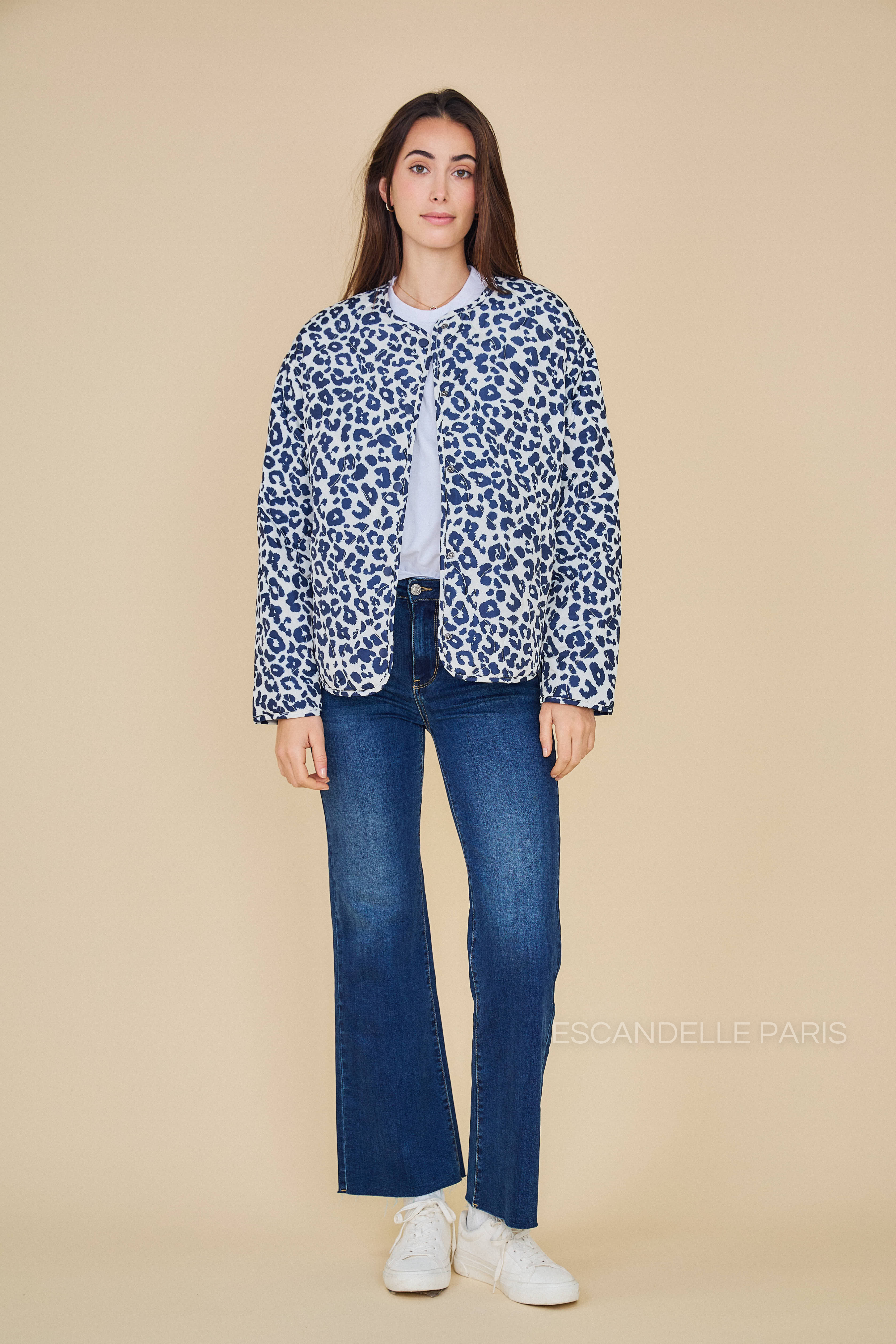 Veste mi-longue GISÈLE matelassée imperméable poches latérales marine