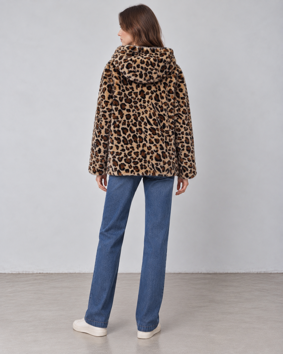 ELISA parka courte réversible coton déperlant fausse fourrure léopard capuche choco femme - Escandelle Paris (dos côté léopard)
#couleur_choco