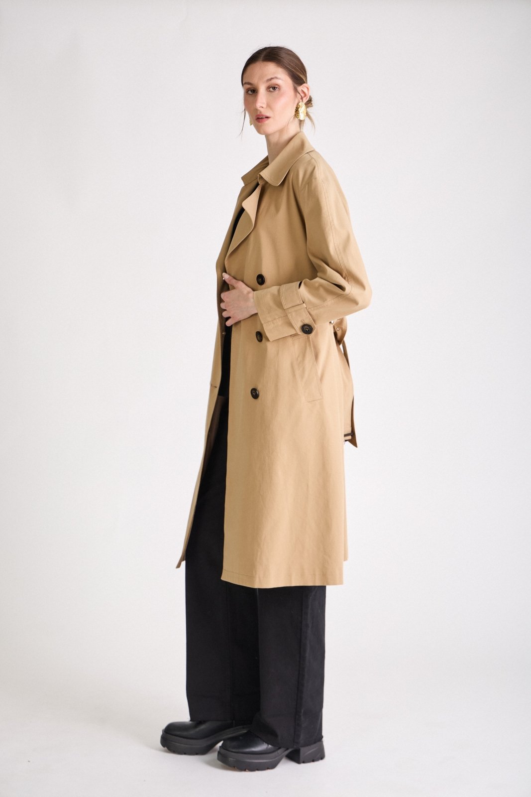 DAPHNÉ - Trench Beige - Escandelle (Vue de profil gauche)