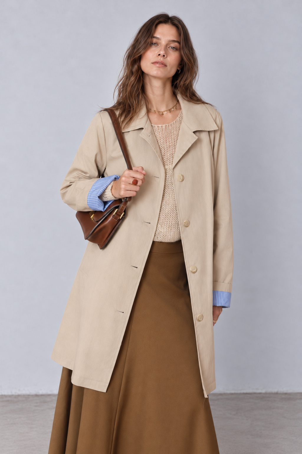 CAMILLE trench long coton déperlant coupe droite col tailleur beige femme - Escandelle Paris (dos)
#couleur_beige