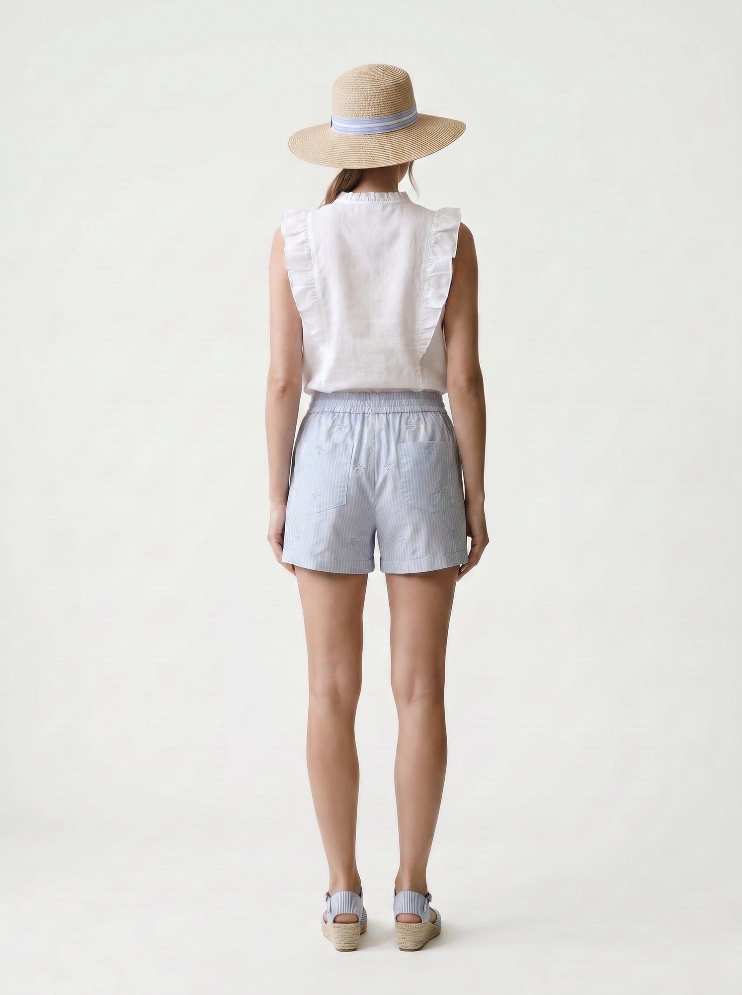 Short rayée - Broderie sequin - Elastique à la taille - EscandelleParis - dos