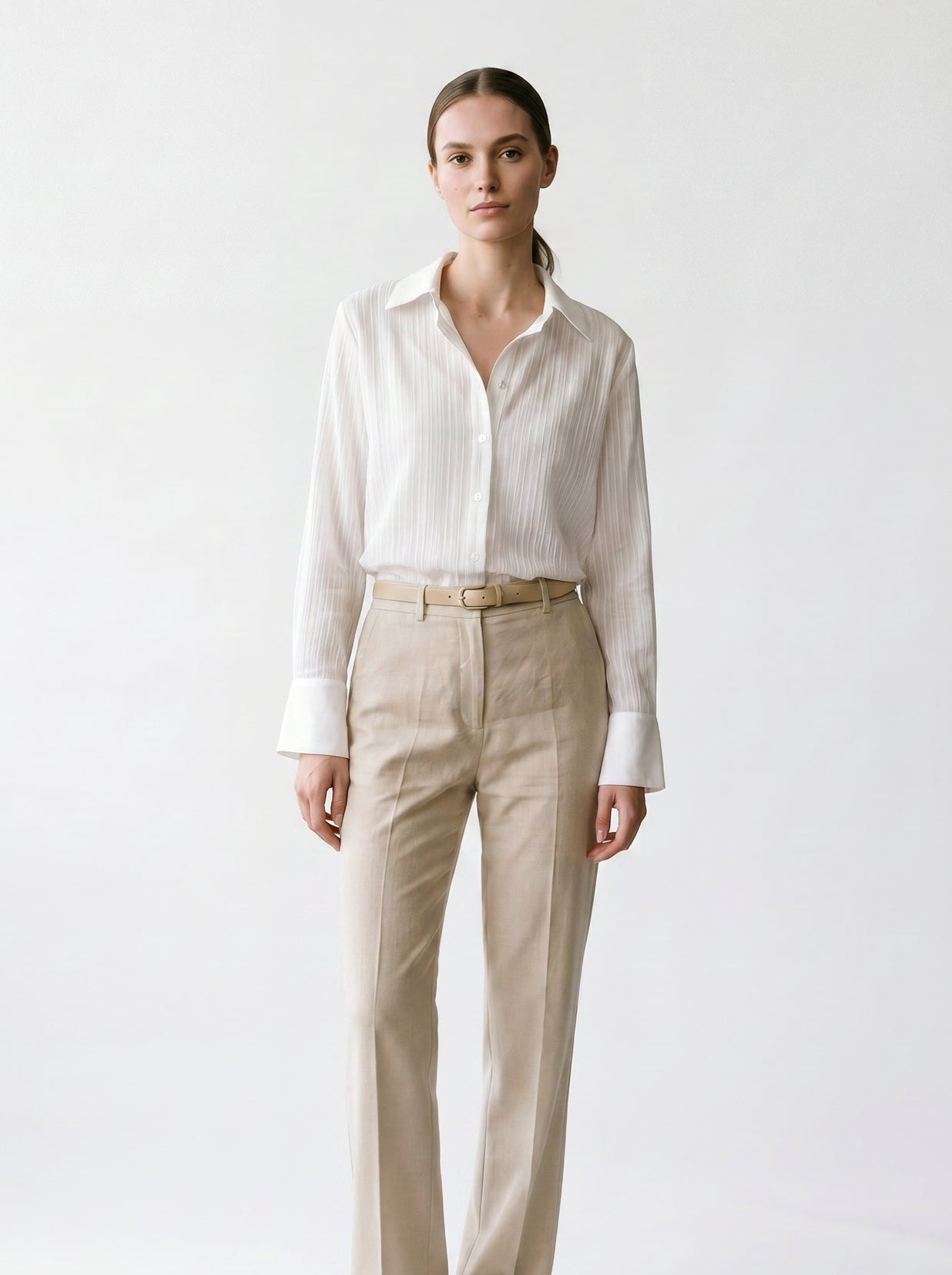 Chemise unie blanche - Col français - EscandelleParis - Devant