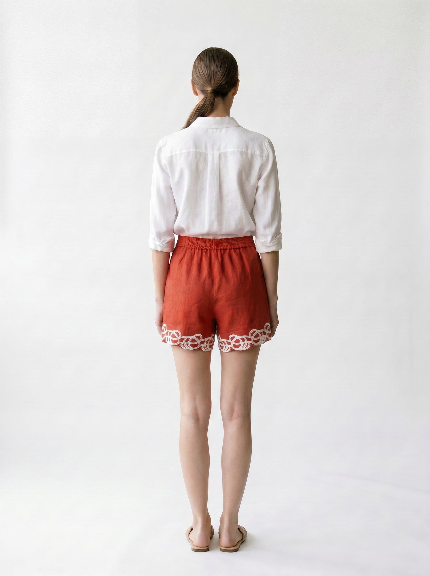 Short brodé - Poches et zip - EscandelleParis - Brique - Dos
#couleur_brique