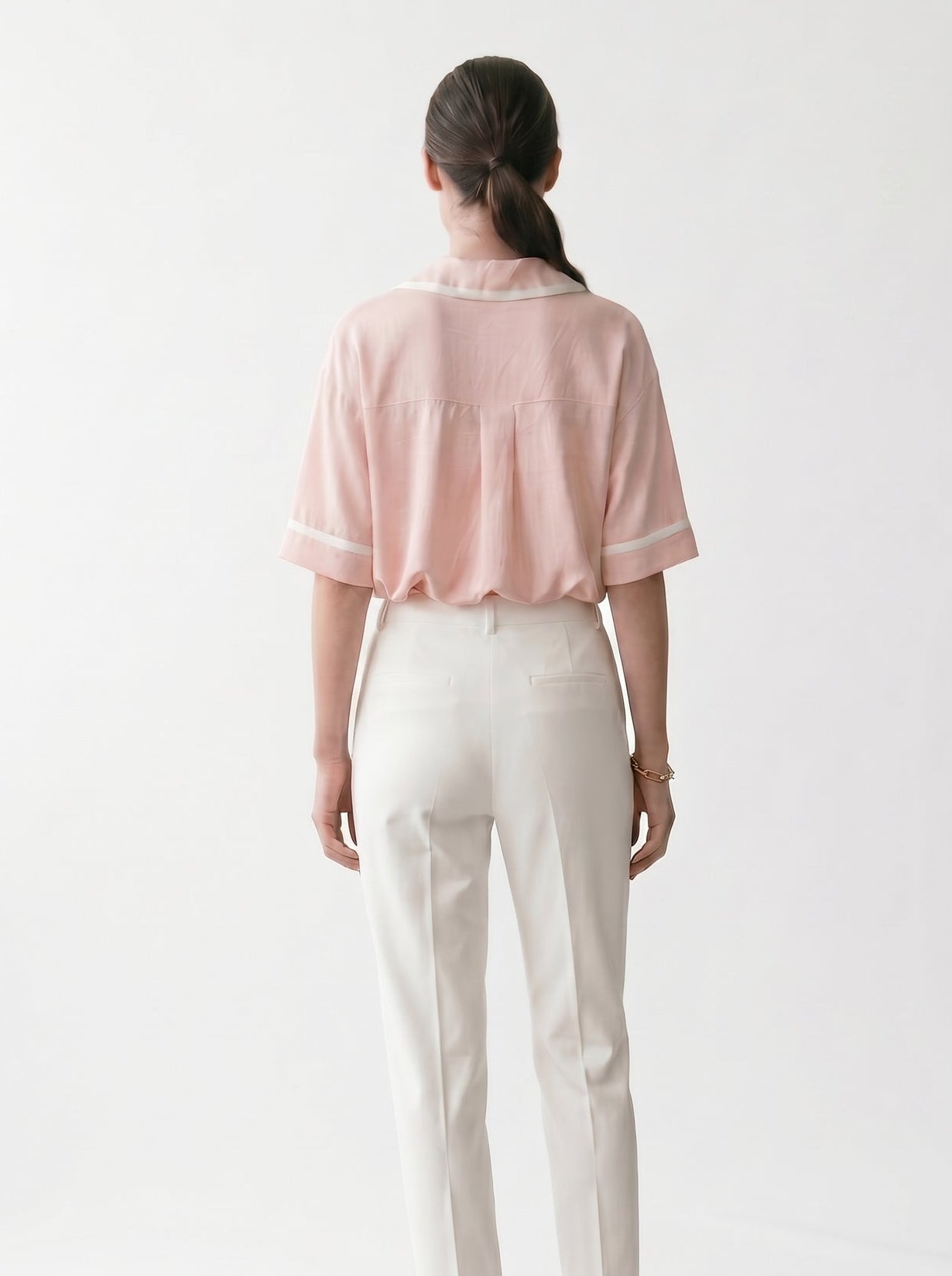 Blouse bicolore - Empiècement et Pli - Manches 3/4 - EscandelleParis - Rose & Blanc - Dos
#couleur_rose