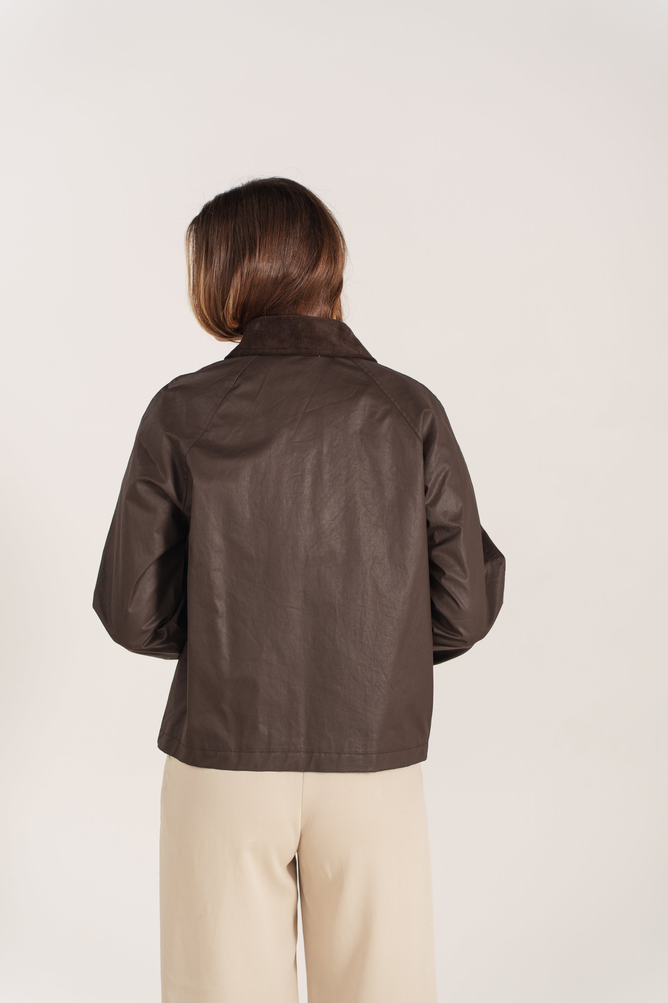 ELIANE veste courte déperlante col velours poignets tartan choco femme - Escandelle Paris (dos)
#couleur_choco