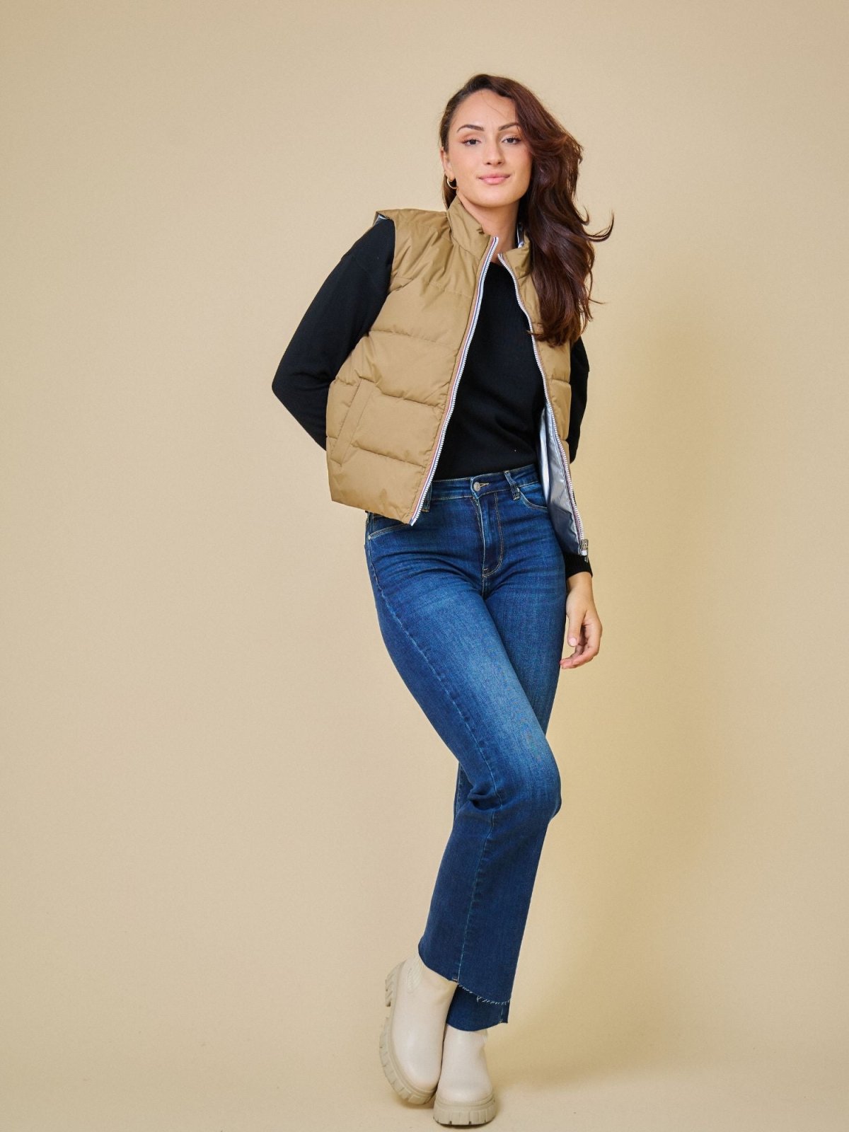 LUNA - Doudoune - Escandelle (Vue de face - silhouette entière - doudoune réversible zip ouvert)
#couleur_taupe