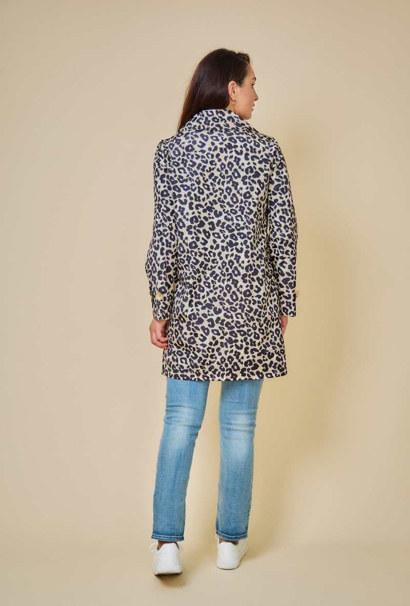 GABY - Trench droit mi-long imperméable à motifs léopard