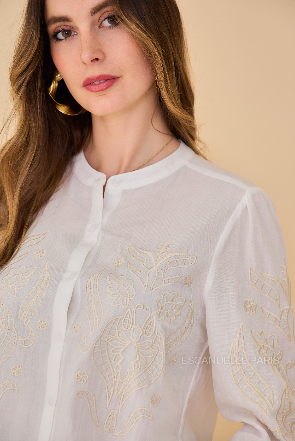 SUZY - Embroidered shirt with mandarin collar