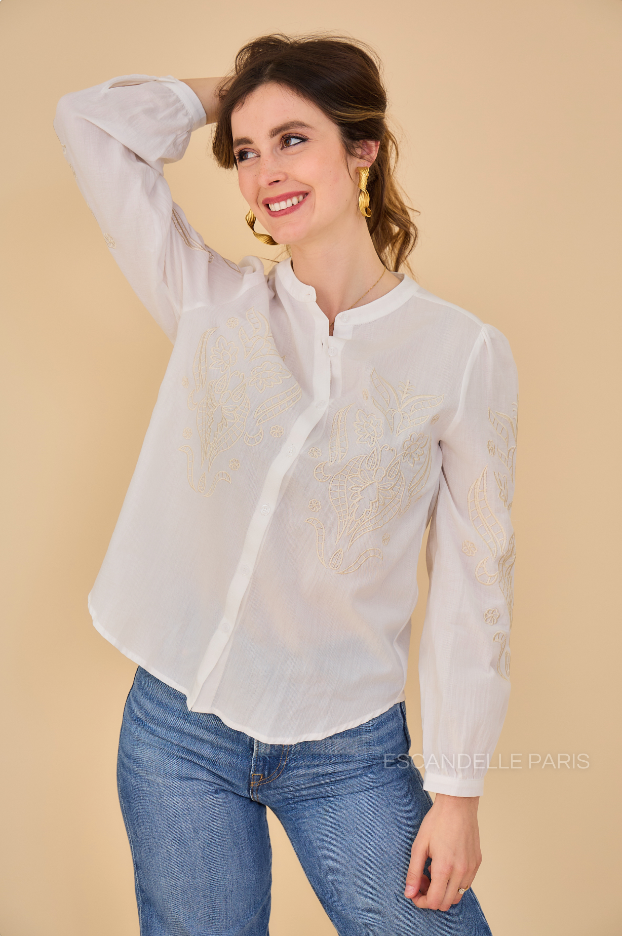 SUZY - Embroidered shirt with mandarin collar
