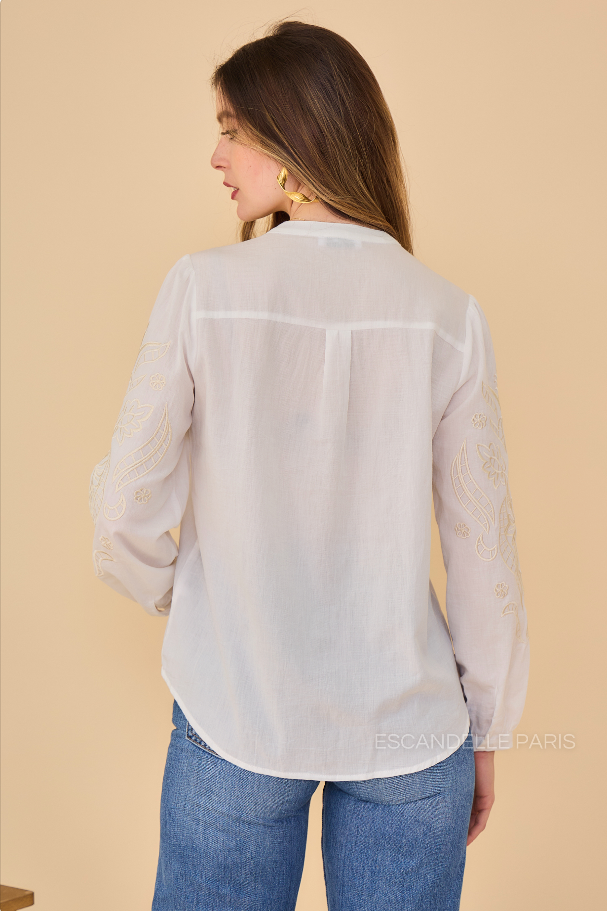 SUZY - Embroidered shirt with mandarin collar