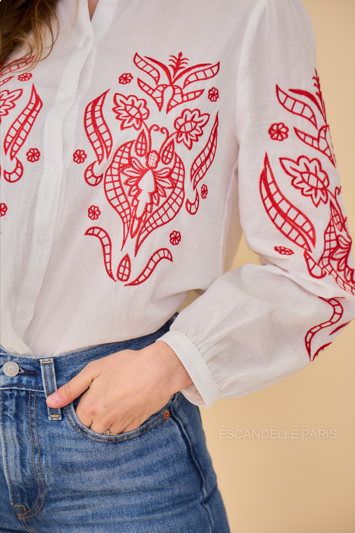 SUZY - Embroidered shirt with mandarin collar