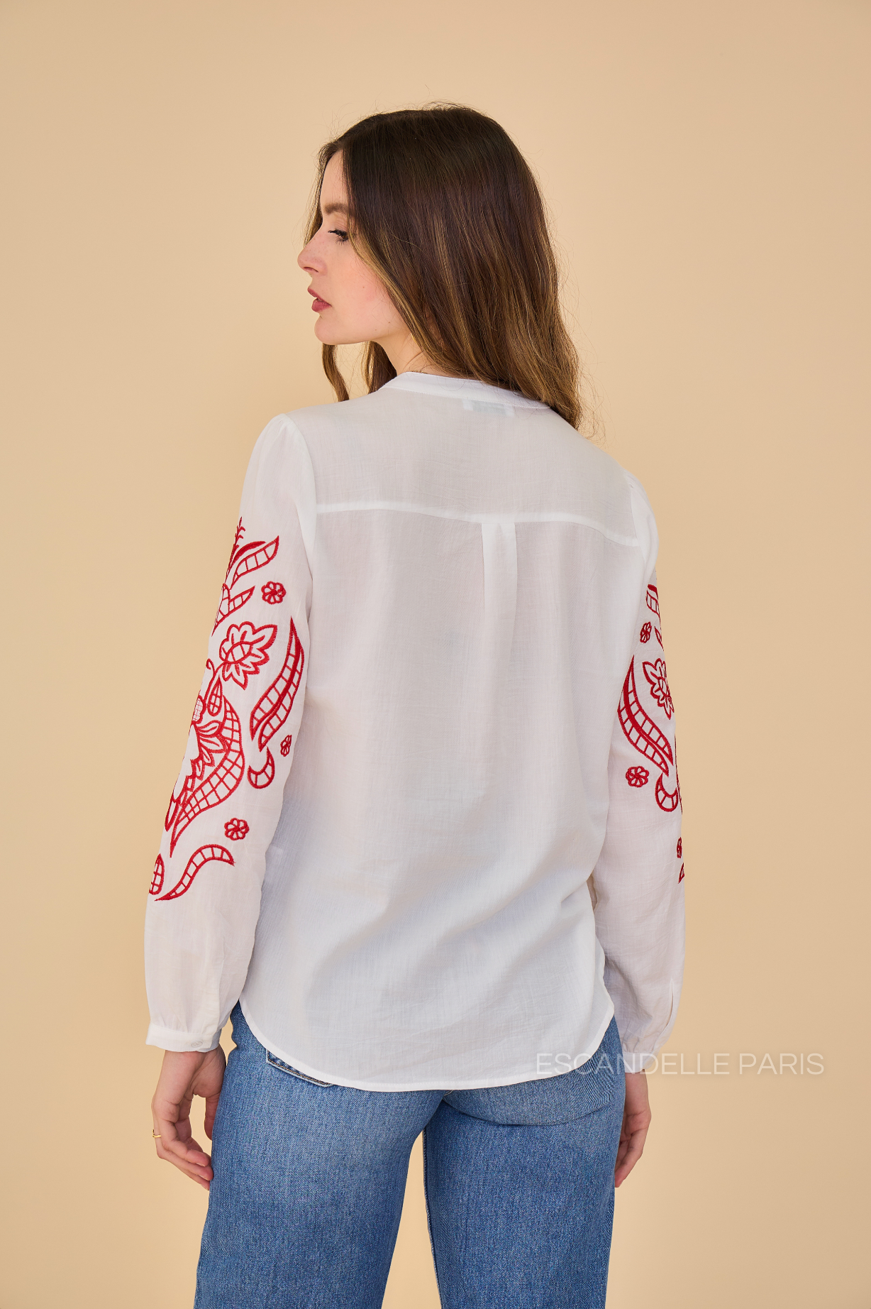 SUZY - Embroidered shirt with mandarin collar