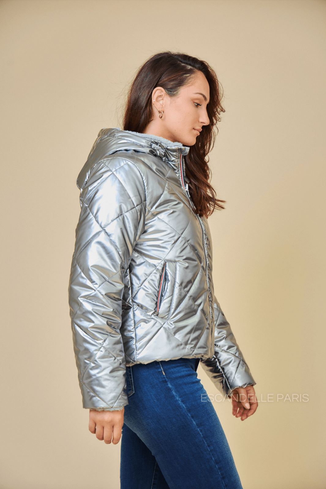 JUDY - Parka Argent - Escandelle (Vue de profil droit)
#couleur_argent