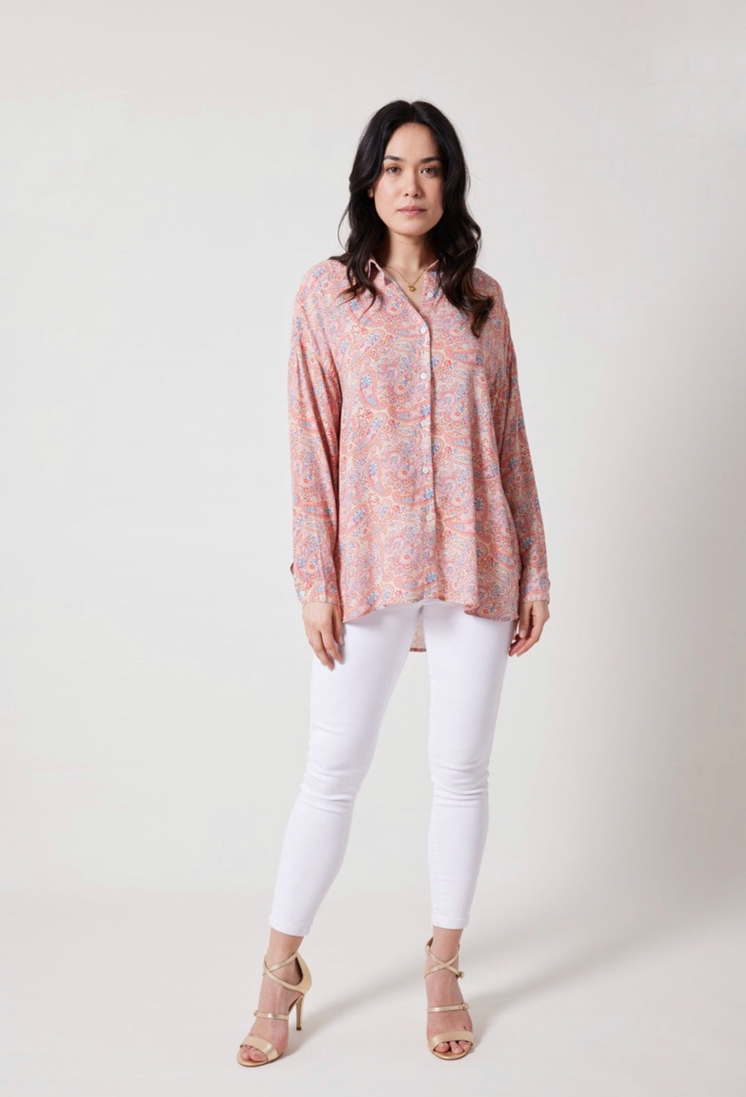 chemise imprimé cachemire manches longues, devant longueur hanches