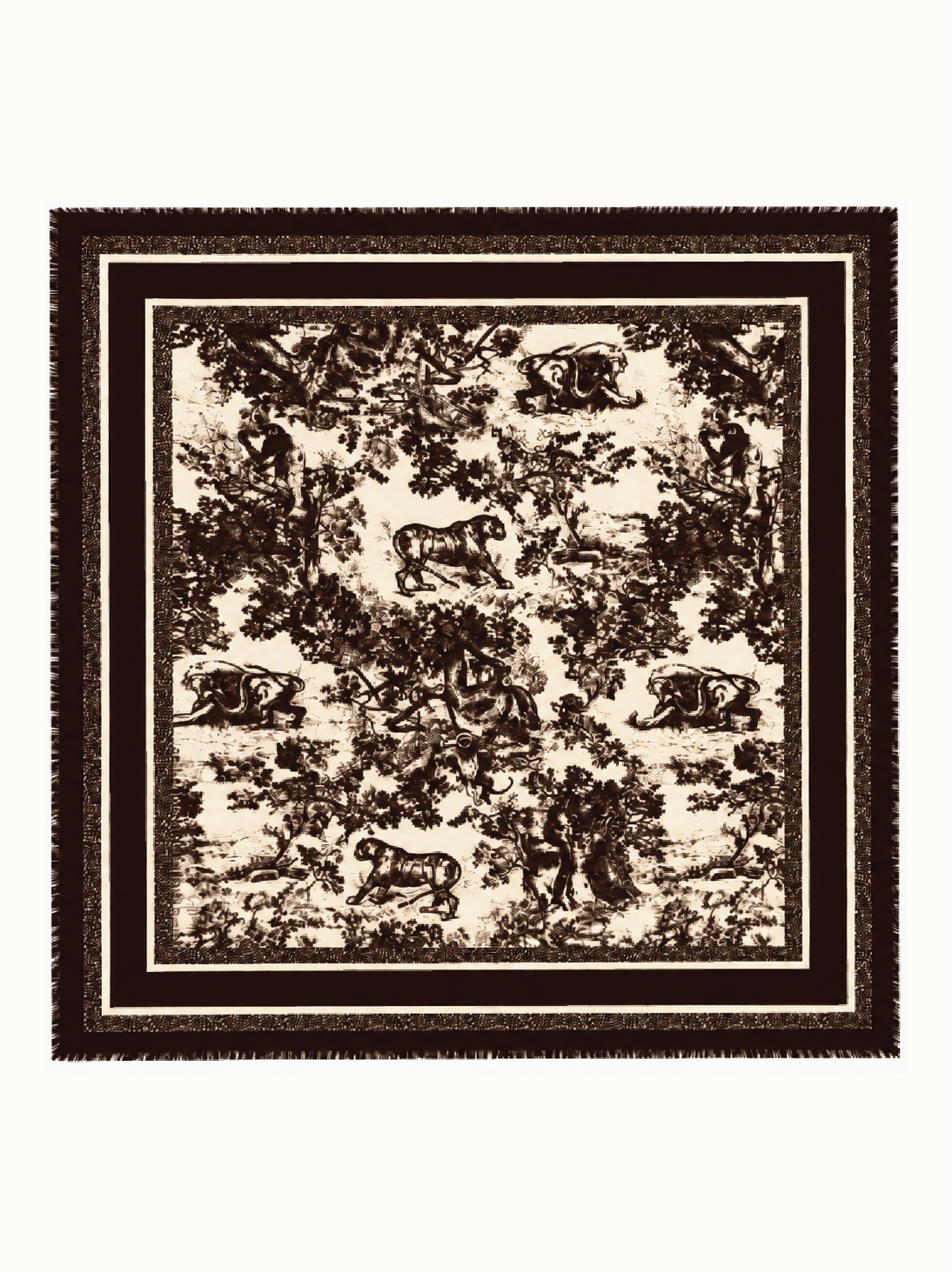 DIANA écharpe carrée viscose laine imprimé jungle franges 110x110 choco femme - Escandelle Paris (à plat)
#couleur_choco