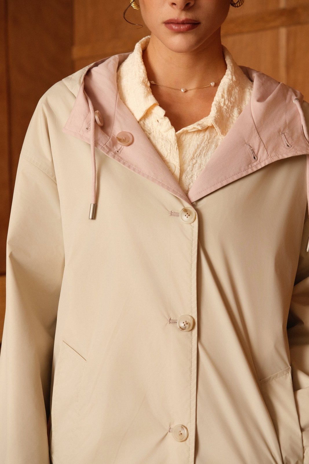 MIRELLE - Parka Rose - Escandelle (Gros plan sur les détails et matières)
#couleur_rose