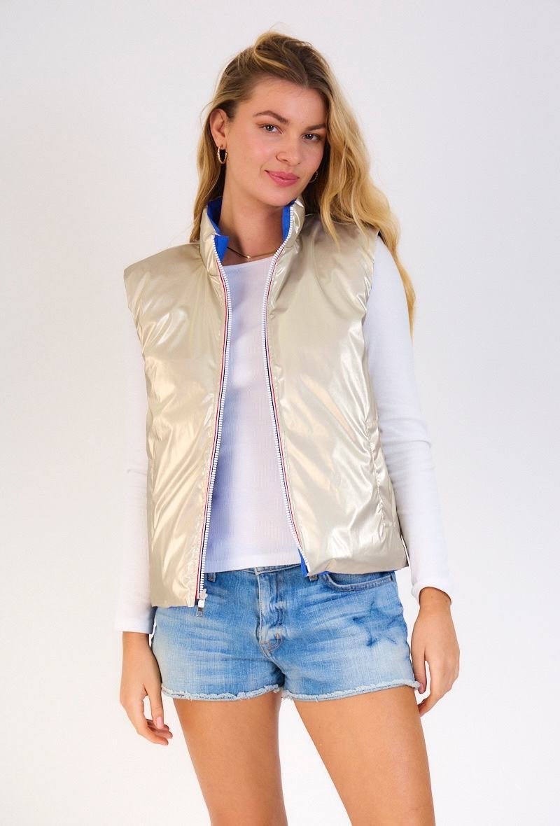 LUNA - Doudoune Royal - Escandelle (Vue de face - portrait - réversible imperméable dorée)
#couleur_royal