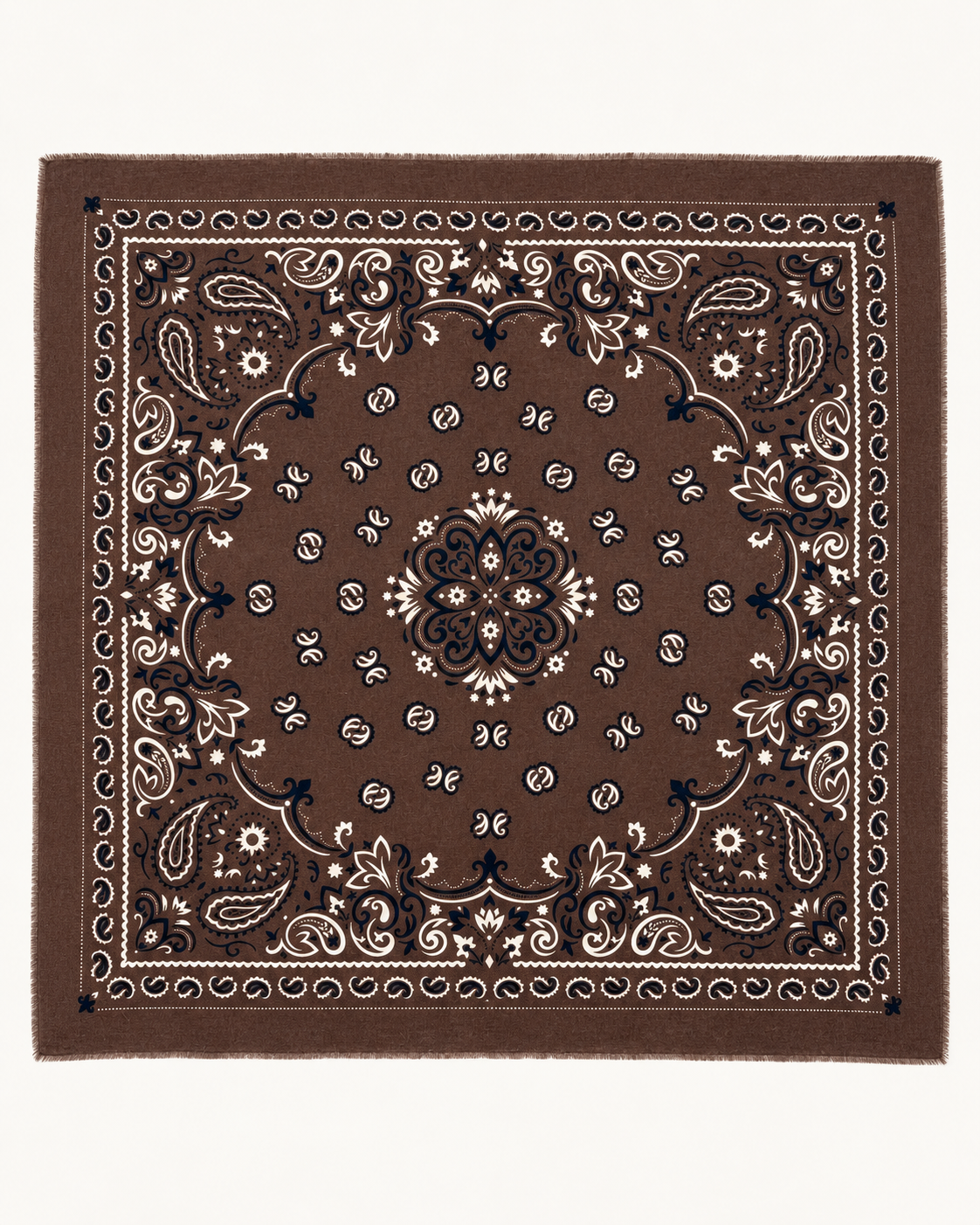 MILIE écharpe carrée viscose coton imprimé bandana paisley 110x110 choco femme - Escandelle Paris (à plat)
#couleur_choco