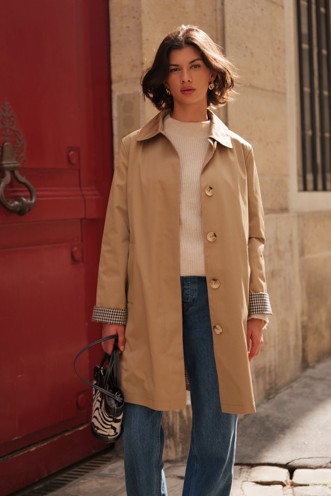 LESLY - Trench Beige - Escandelle (Vue de face - veste ouverte)
#couleur_beige