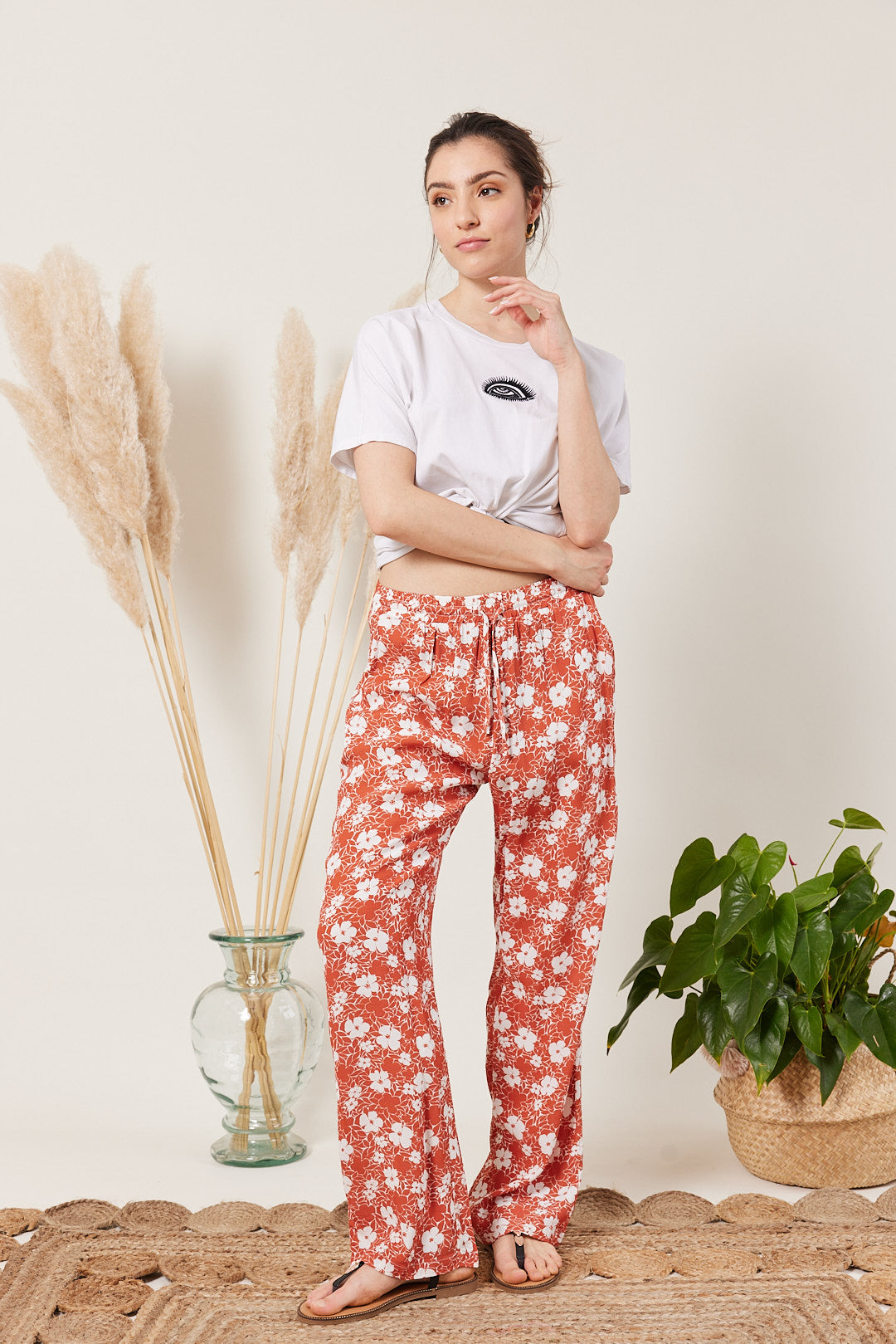 Pantalon fluide à imprimé bicolore