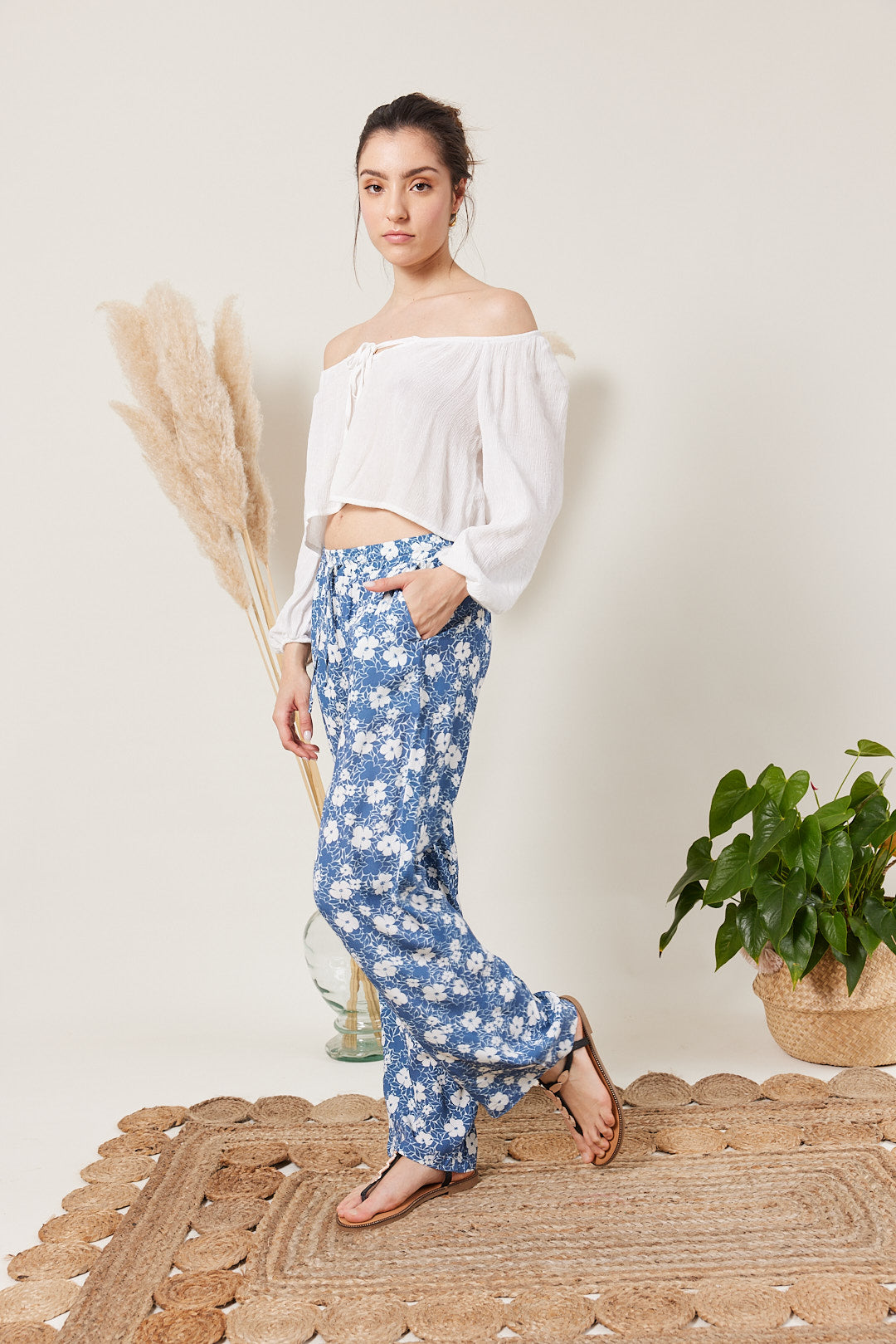 Pantalon fluide à imprimé bicolore
