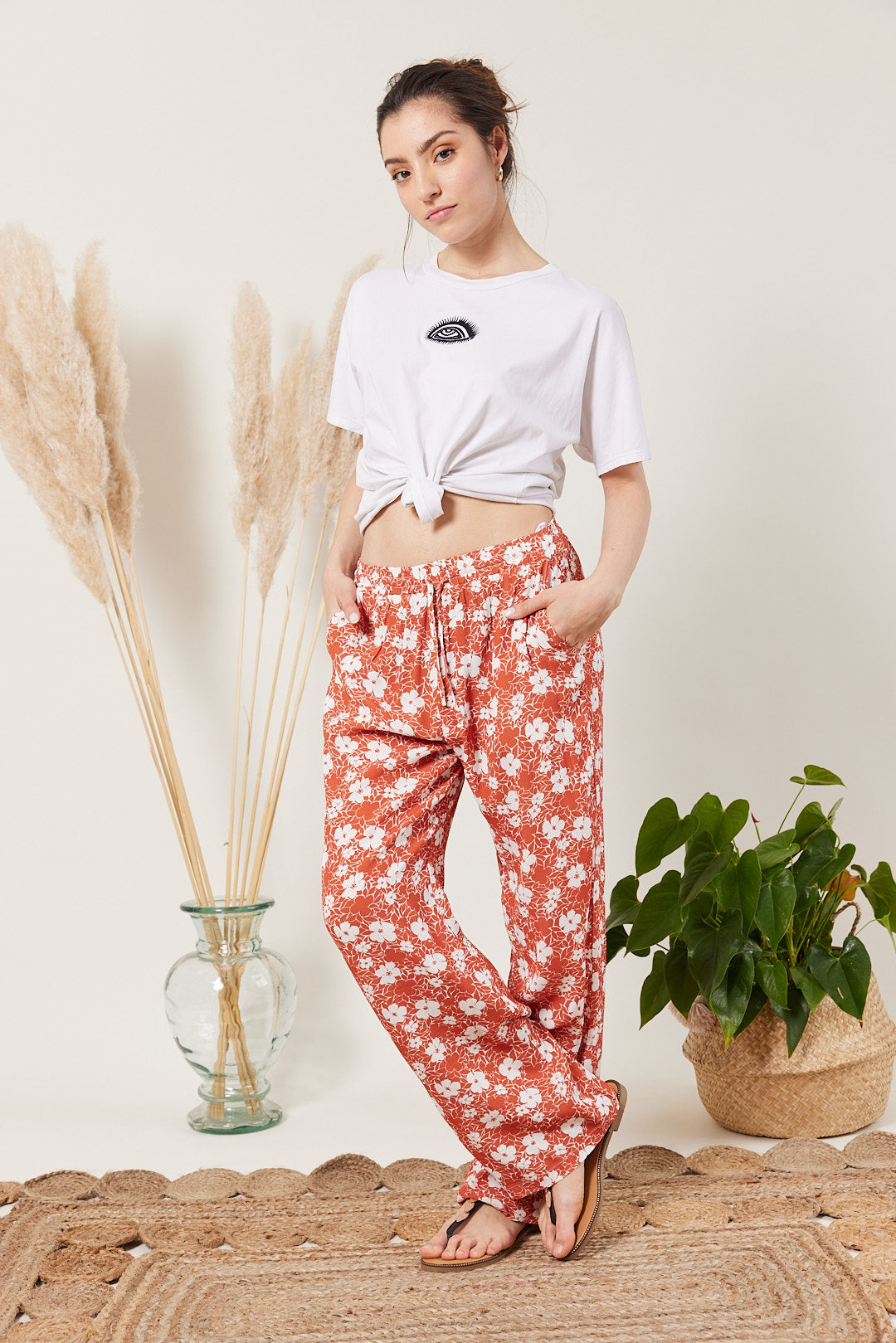 Pantalon fluide à imprimé bicolore