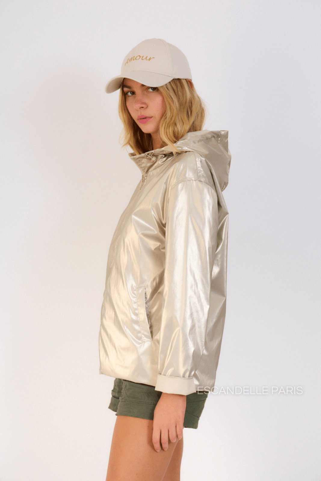 APRIL parka courte coupe-vent réversible imperméable beige femme - Escandelle Paris (dos)
#couleur_beige