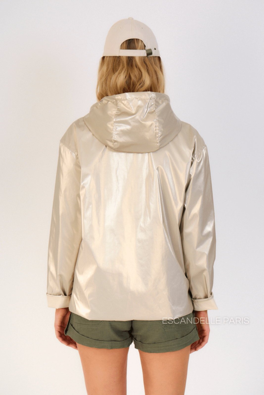 APRIL parka courte coupe-vent réversible imperméable beige femme - Escandelle Paris (côté doré)
#couleur_beige