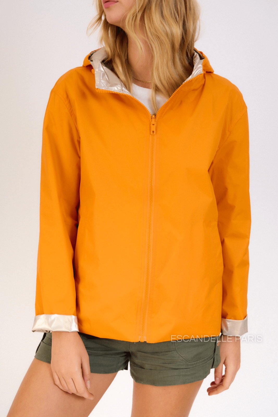 APRIL parka courte réversible métallisée orange femme - Escandelle Paris (profil droit)
#couleur_orange