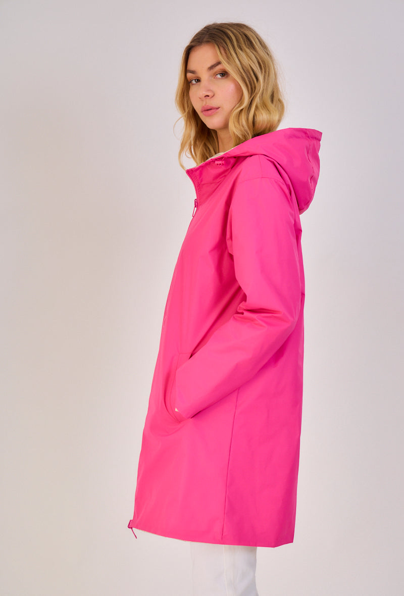 Manteau parka réversible rose fuchsia